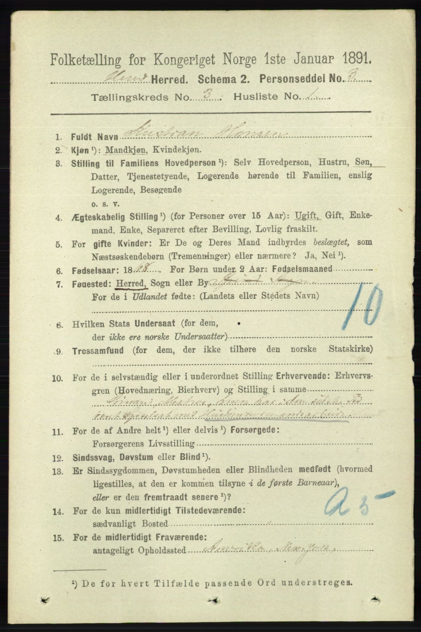 RA, 1891 census for 1039 Herad, 1891, p. 985