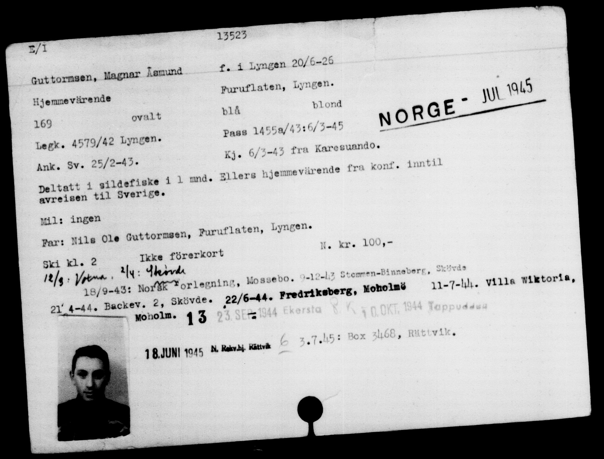 Utenriksstasjonene, Legasjonen i Stockholm, Flyktningkontoret, AV/RA-S-6753/V/Va/L0007: Kjesäterkartoteket, flyktninger med registreringsnr. 12700-15723, 1940-1945, p. 932