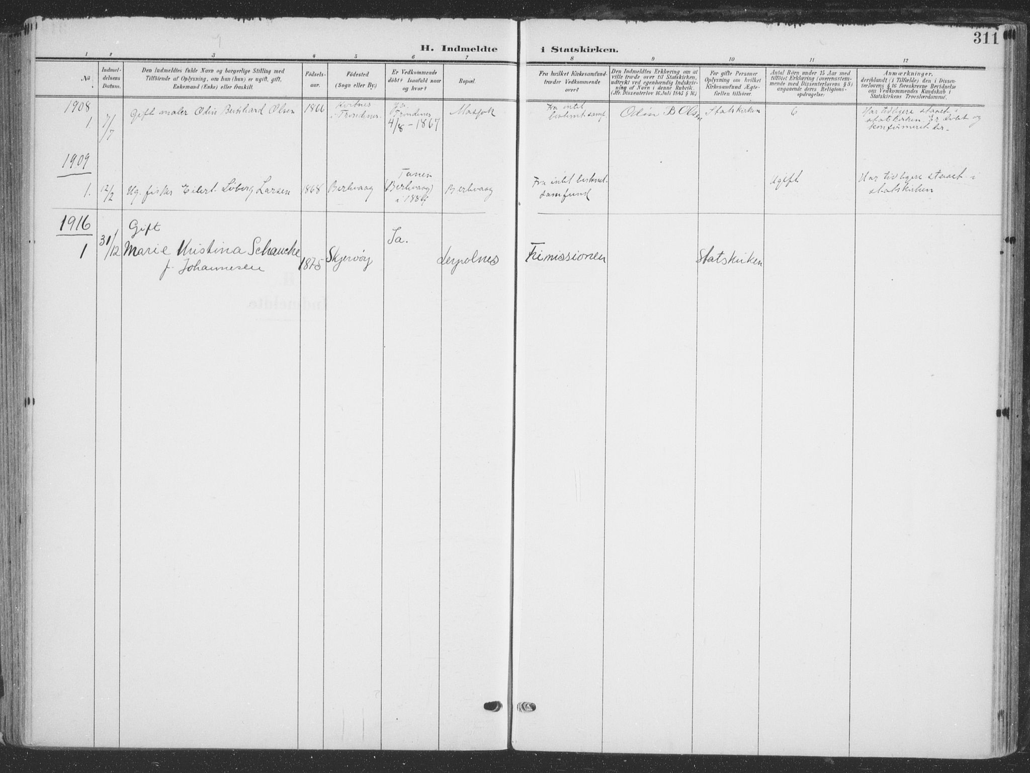 Tana sokneprestkontor, SATØ/S-1334/H/Ha/L0007kirke: Parish register (official) no. 7, 1904-1918, p. 311