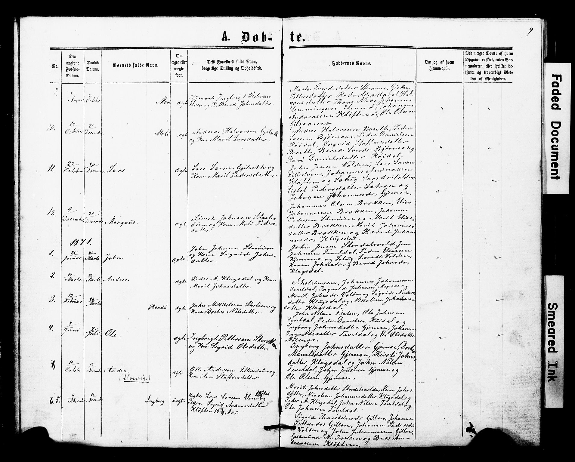 Ministerialprotokoller, klokkerbøker og fødselsregistre - Nord-Trøndelag, AV/SAT-A-1458/707/L0052: Parish register (copy) no. 707C01, 1864-1897, p. 9