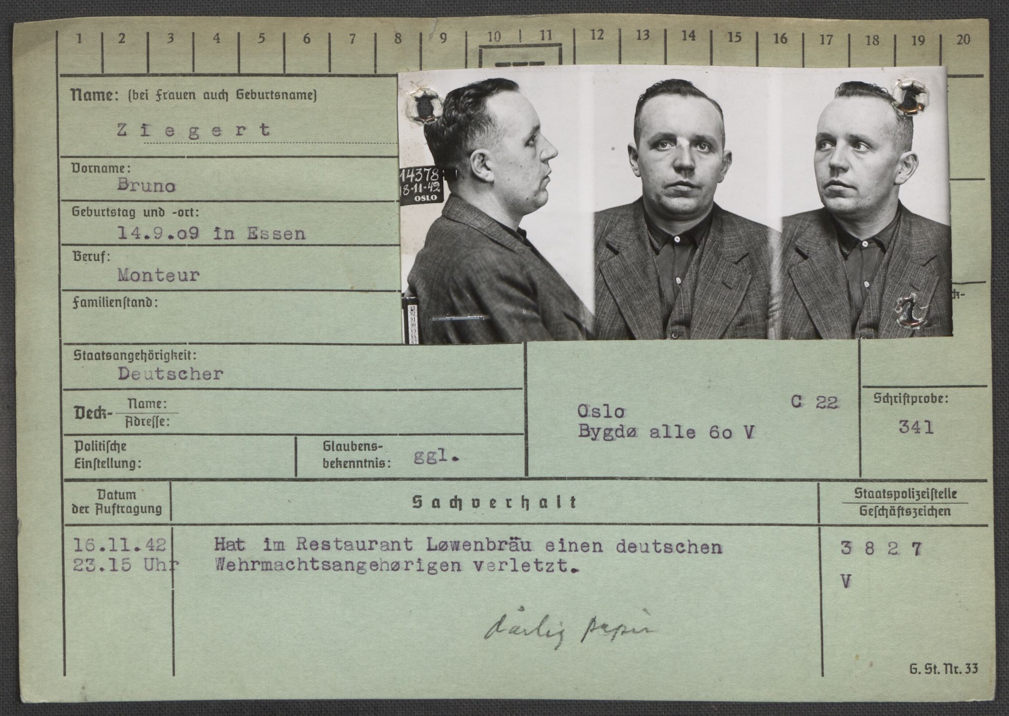 Befehlshaber der Sicherheitspolizei und des SD, RA/RAFA-5969/E/Ea/Eaa/L0010: Register over norske fanger i Møllergata 19: Sø-Å, 1940-1945, p. 1192