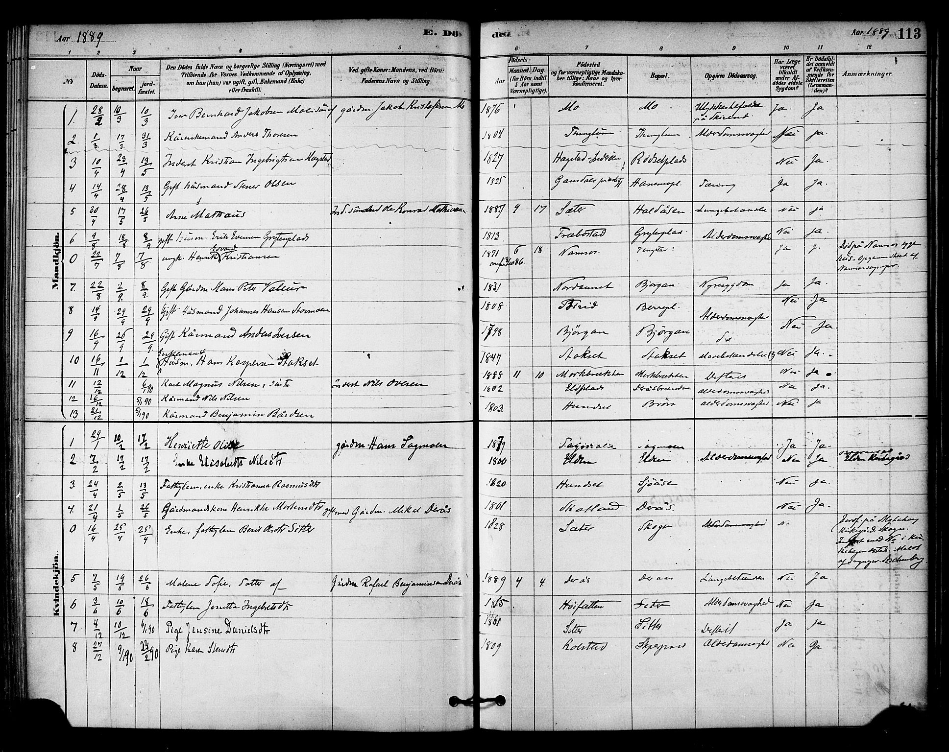 Ministerialprotokoller, klokkerbøker og fødselsregistre - Nord-Trøndelag, SAT/A-1458/742/L0408: Parish register (official) no. 742A01, 1878-1890, p. 113