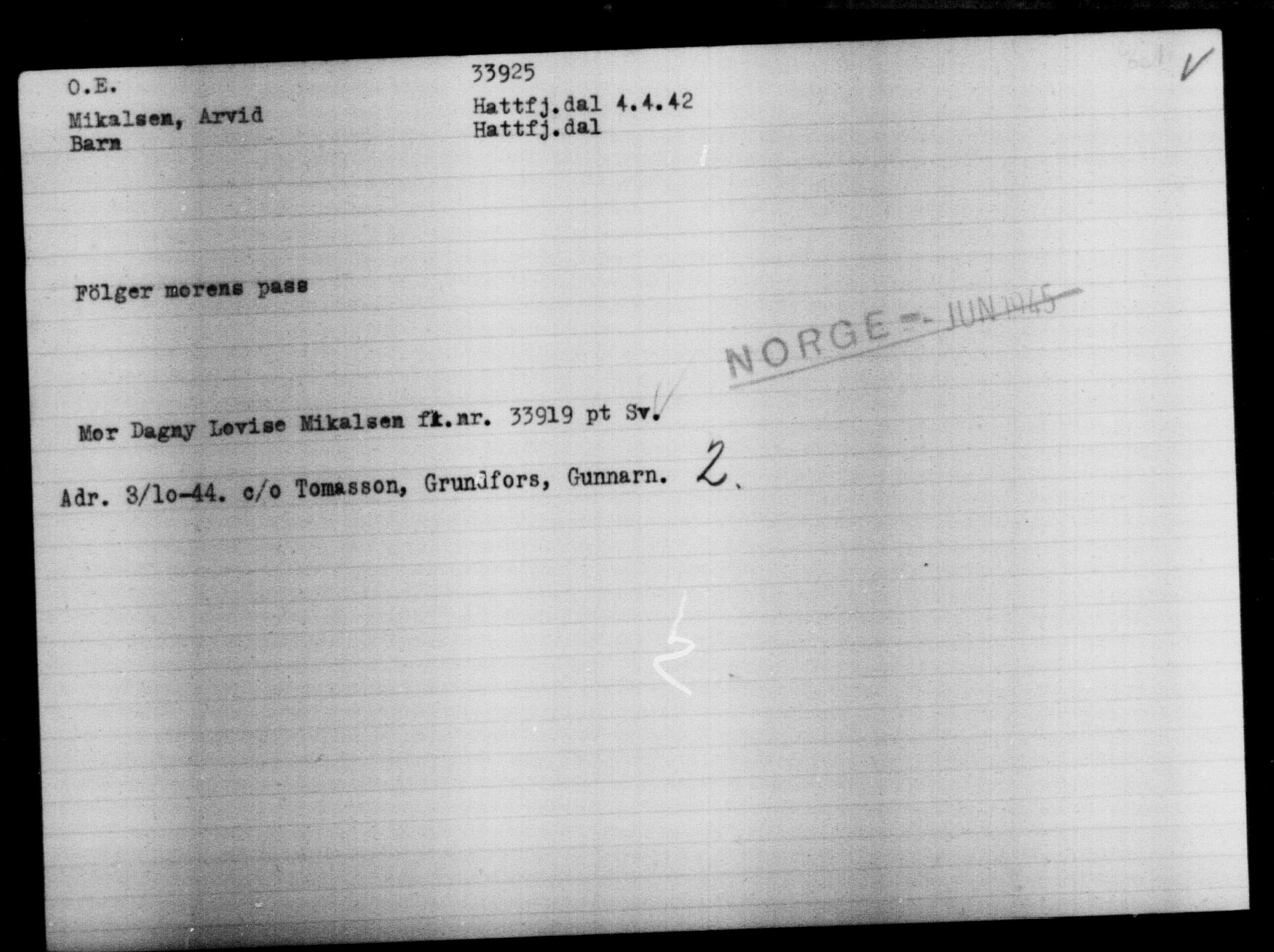 Utenriksstasjonene, Legasjonen i Stockholm, Flyktningkontoret, AV/RA-S-6753/V/Va/L0013: Kjesäterkartoteket, flyktninger med registreringsnr. 31500-34731, 1940-1945, p. 2560
