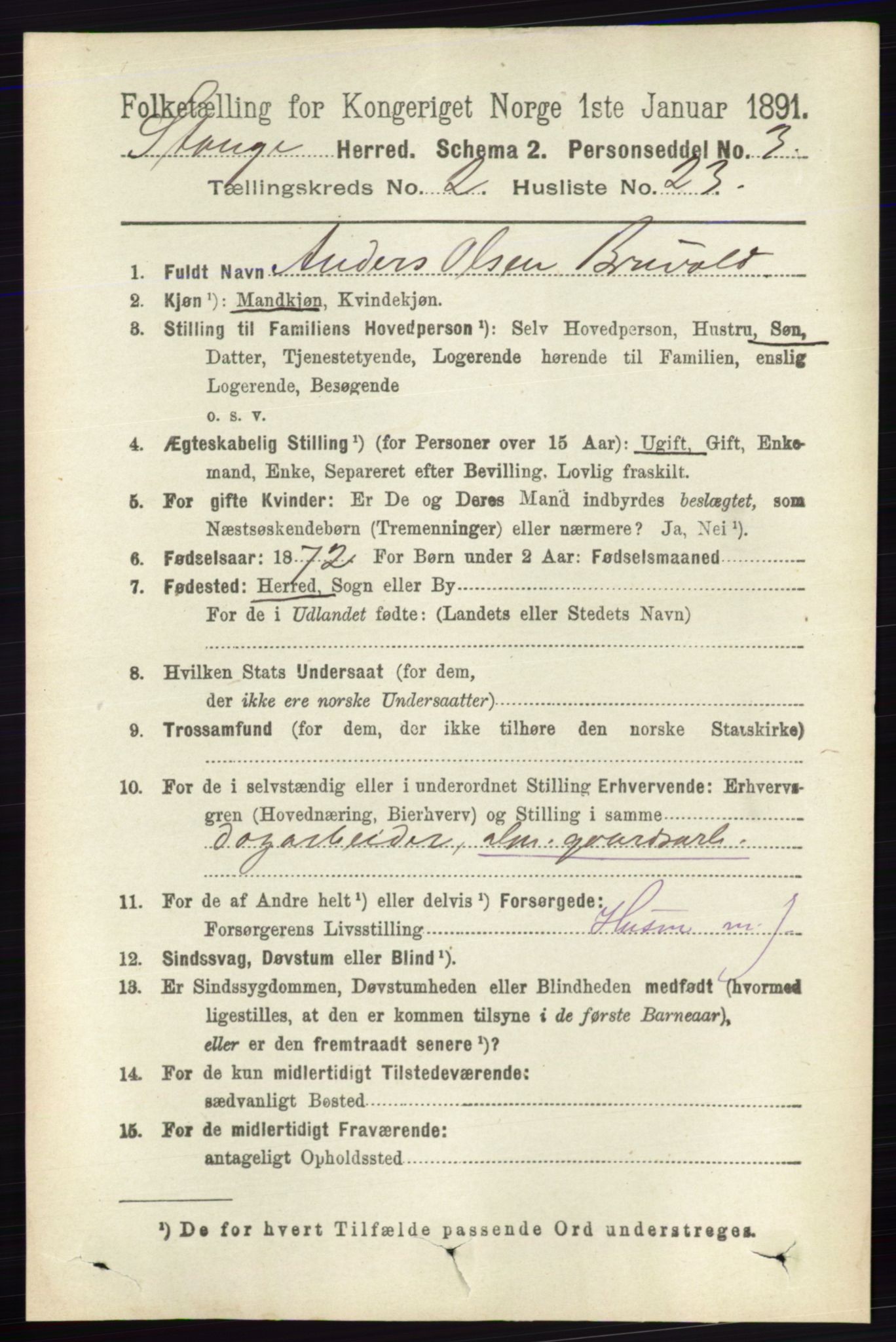 RA, 1891 census for 0417 Stange, 1891, p. 1061