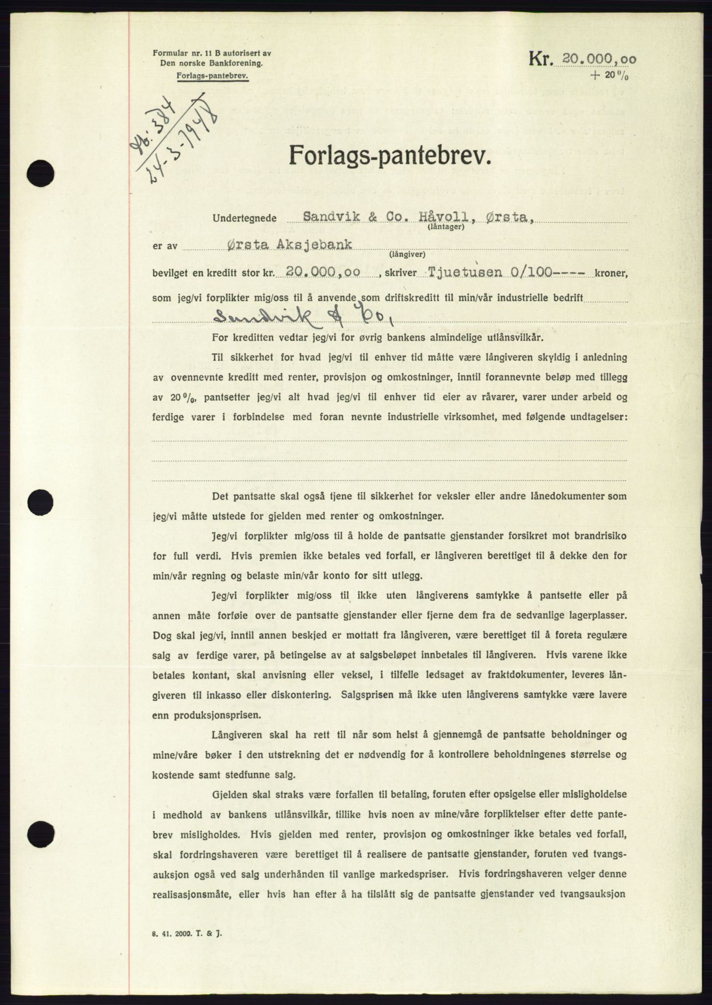 Søre Sunnmøre sorenskriveri, AV/SAT-A-4122/1/2/2C/L0115: Mortgage book no. 3B, 1947-1948, Diary no: : 384/1948