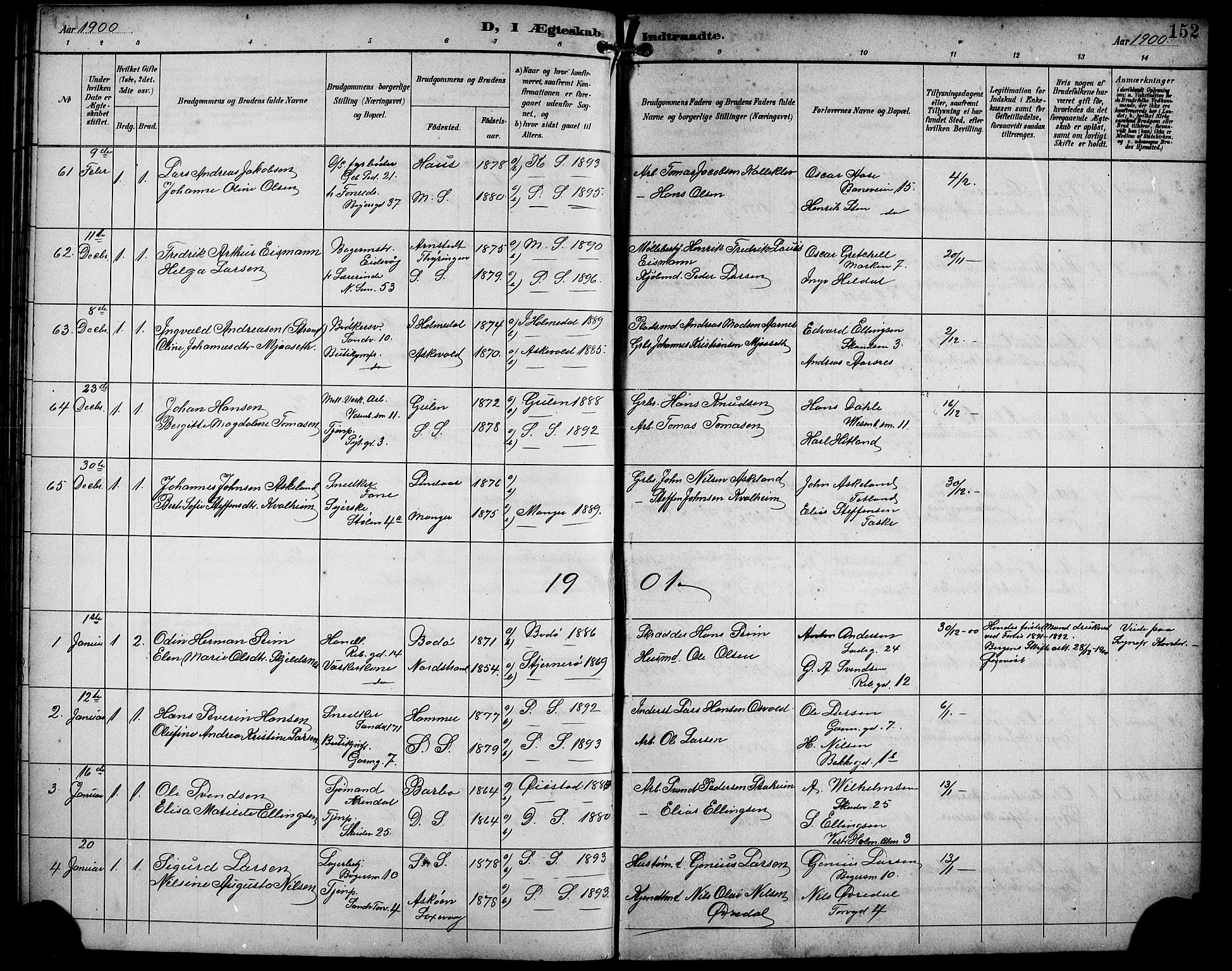 Sandviken Sokneprestembete, SAB/A-77601/H/Hb/L0003: Parish register (copy) no. A 4, 1892-1901, p. 152