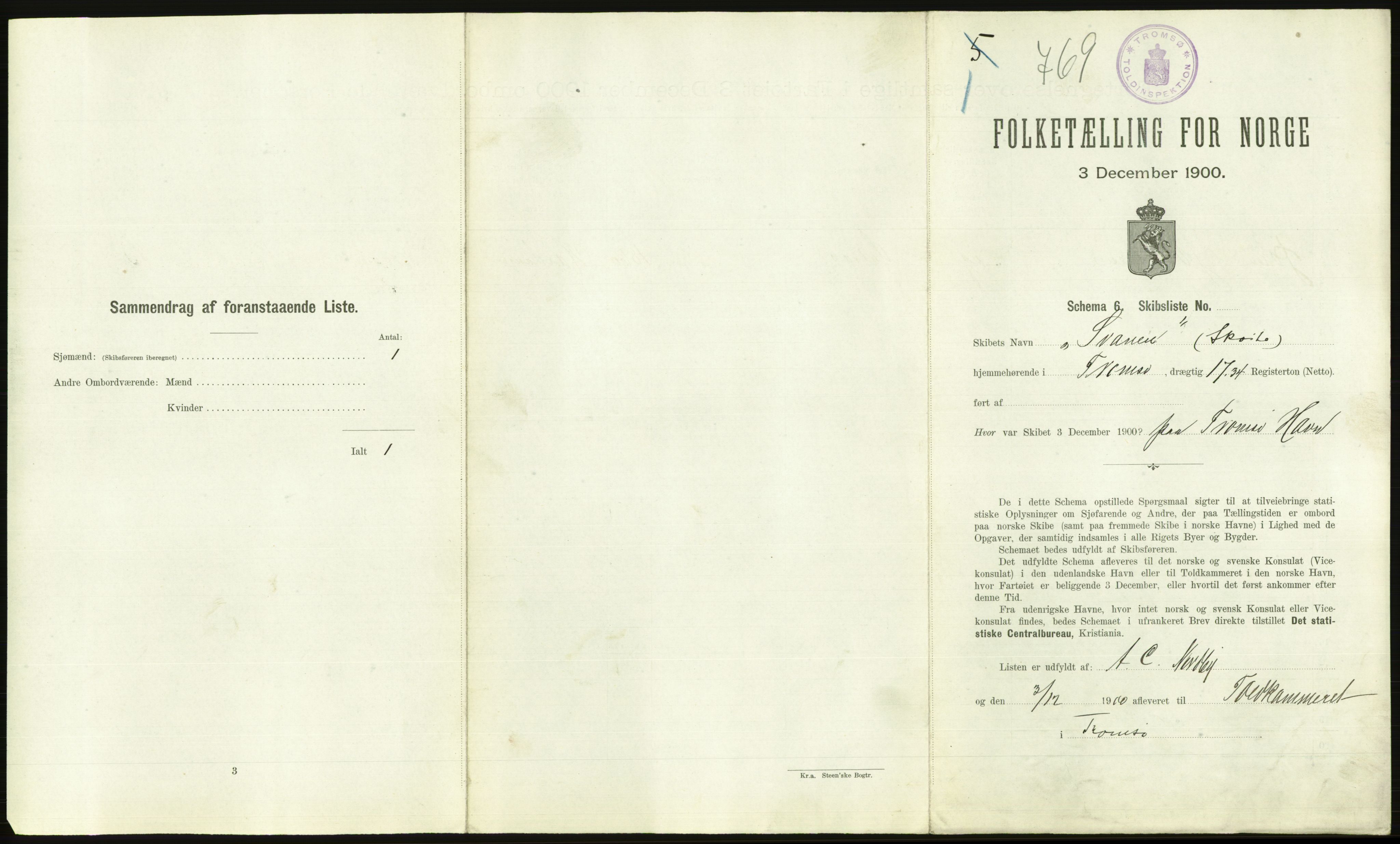 RA, 1900 Census - ship lists from ships in Norwegian harbours, harbours abroad and at sea, 1900, p. 2703