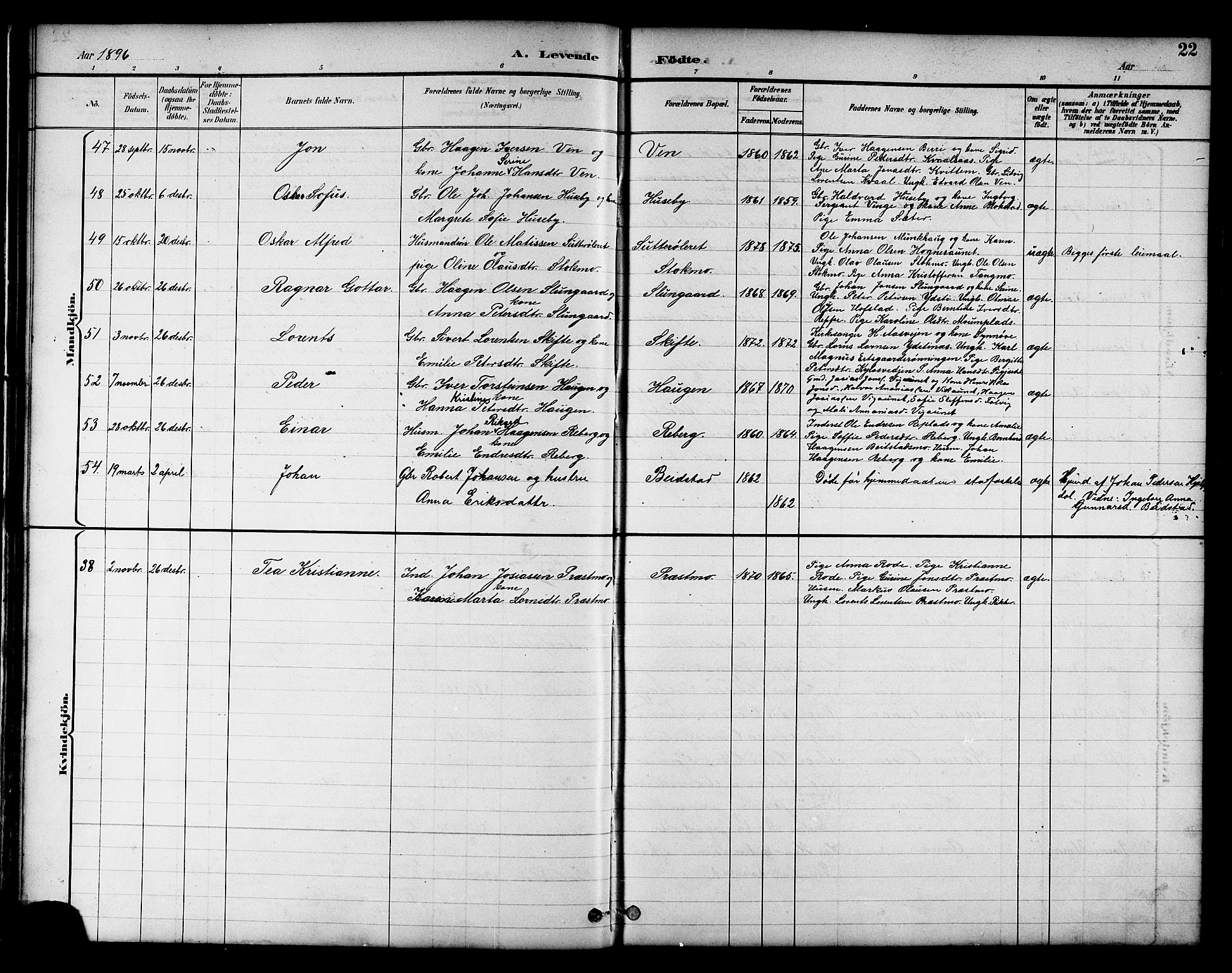 Ministerialprotokoller, klokkerbøker og fødselsregistre - Nord-Trøndelag, AV/SAT-A-1458/709/L0087: Parish register (copy) no. 709C01, 1892-1913, p. 22