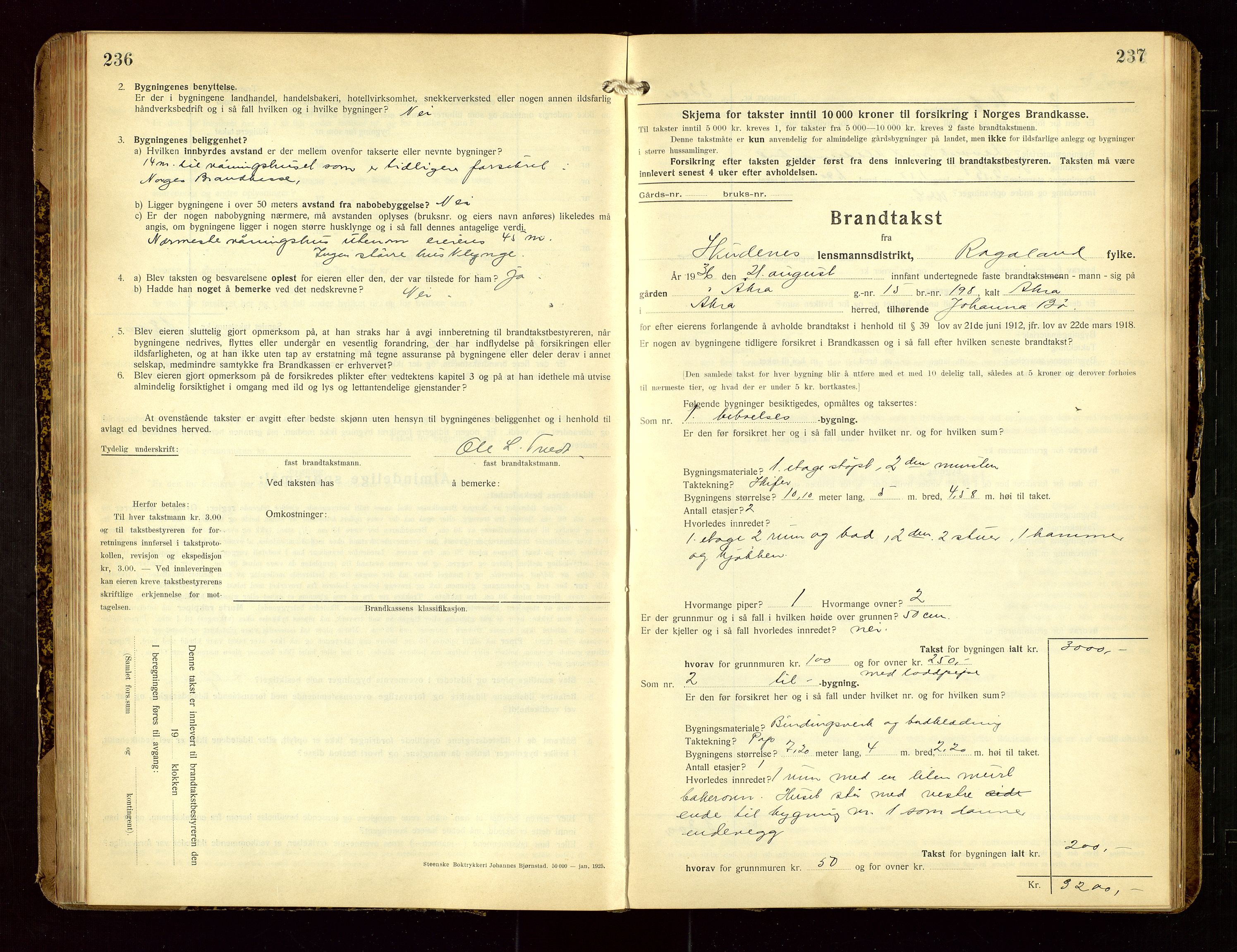 Skudenes lensmannskontor, AV/SAST-A-100444/Gob/L0002: "Brandtakstprotokoll", 1925-1952, p. 236-237