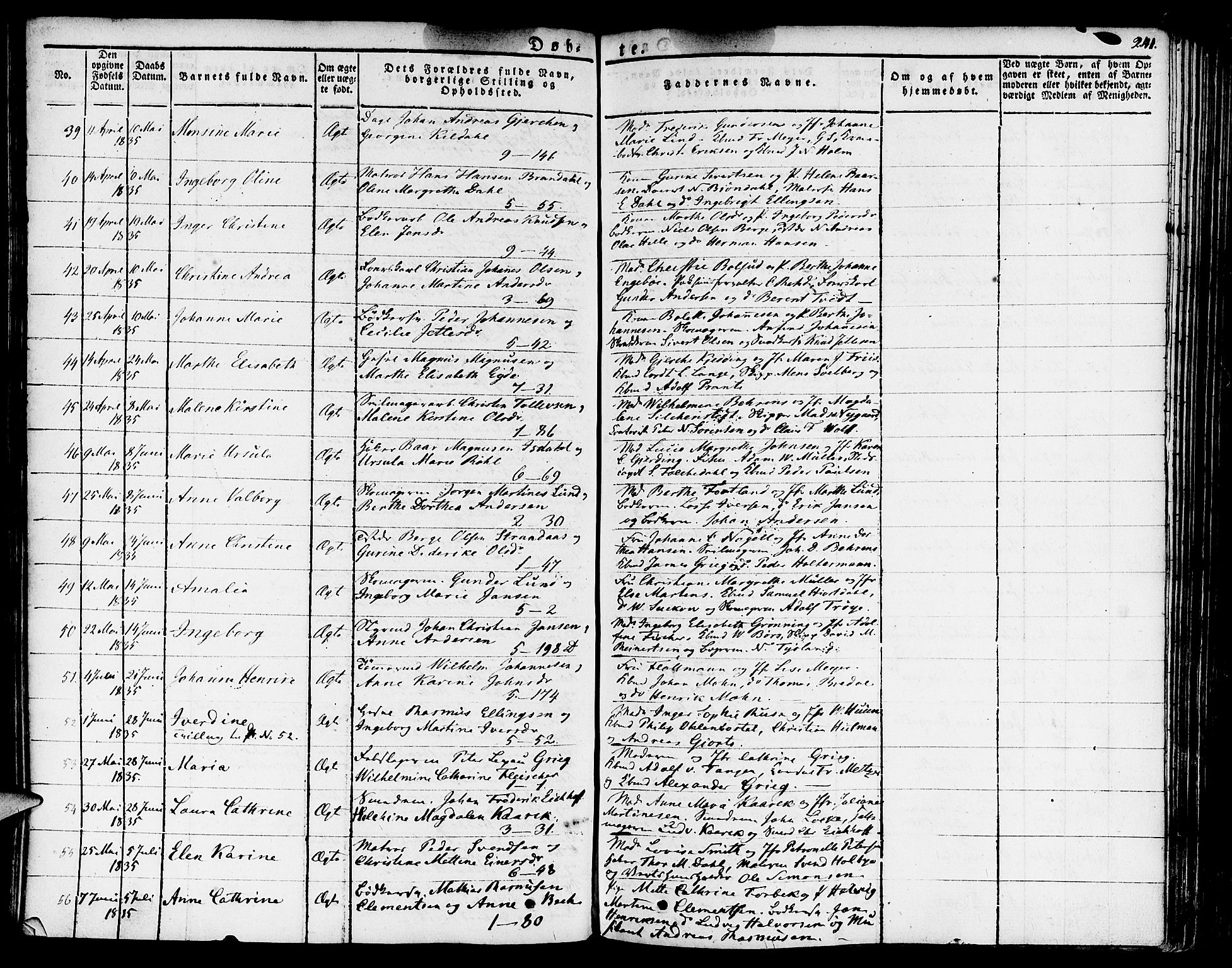 Nykirken Sokneprestembete, SAB/A-77101/H/Haa/L0012: Parish register (official) no. A 12, 1821-1844, p. 241