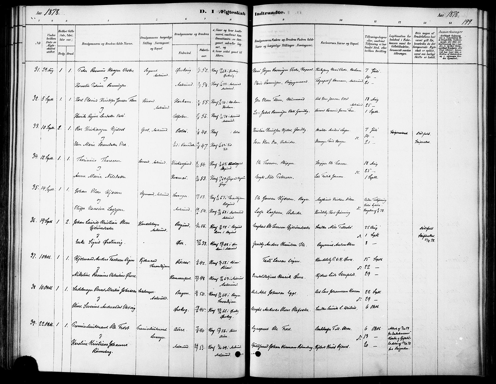 Ministerialprotokoller, klokkerbøker og fødselsregistre - Møre og Romsdal, SAT/A-1454/529/L0454: Parish register (official) no. 529A04, 1878-1885, p. 199