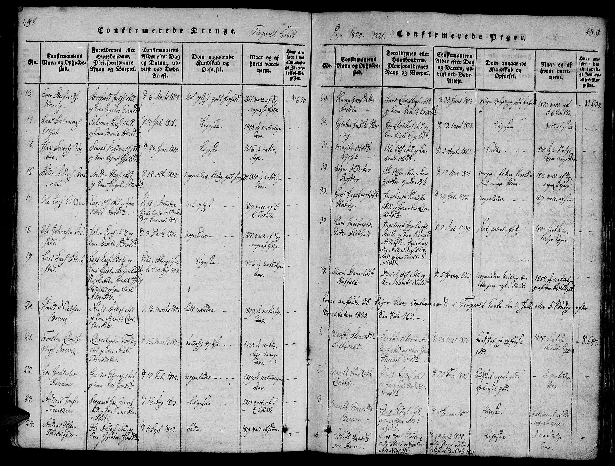 Ministerialprotokoller, klokkerbøker og fødselsregistre - Møre og Romsdal, AV/SAT-A-1454/586/L0982: Parish register (official) no. 586A08, 1819-1829, p. 458-459