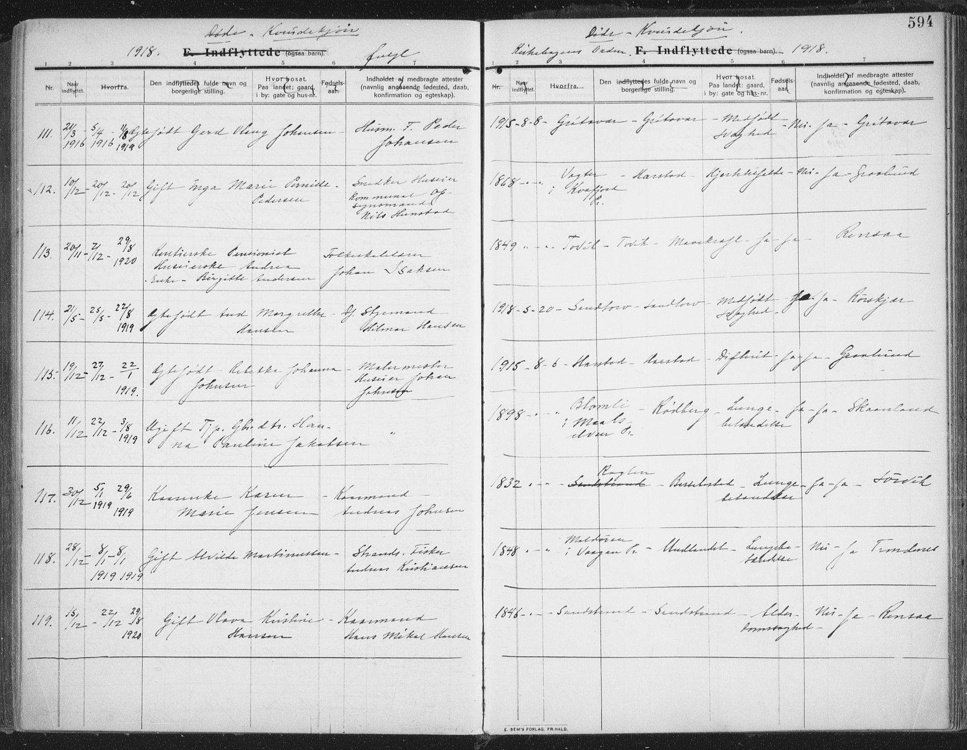 Trondenes sokneprestkontor, AV/SATØ-S-1319/H/Ha/L0018kirke: Parish register (official) no. 18, 1909-1918, p. 594