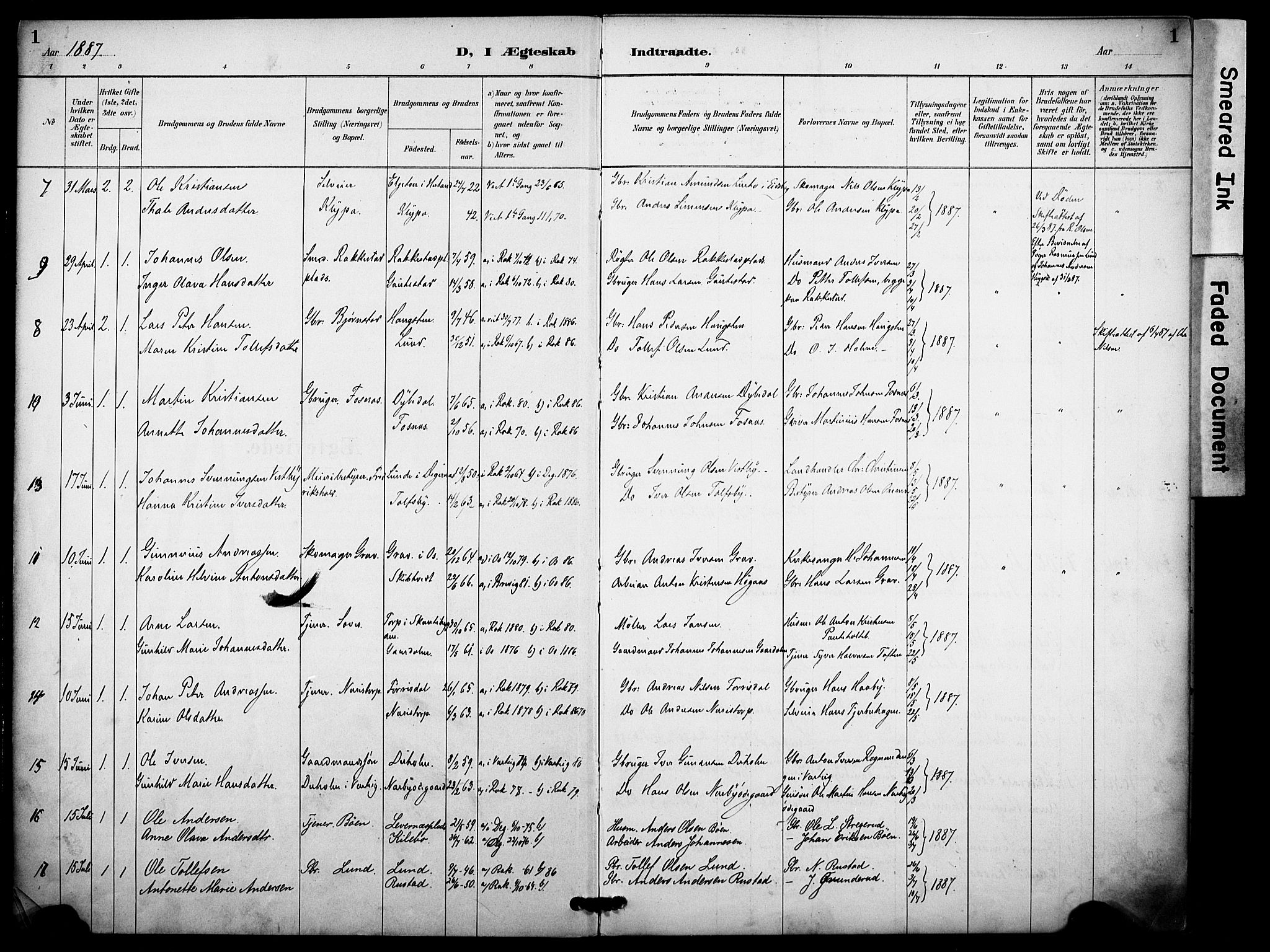 Rakkestad prestekontor Kirkebøker, AV/SAO-A-2008/F/Fa/L0014: Parish register (official) no. I 14, 1887-1908, p. 1