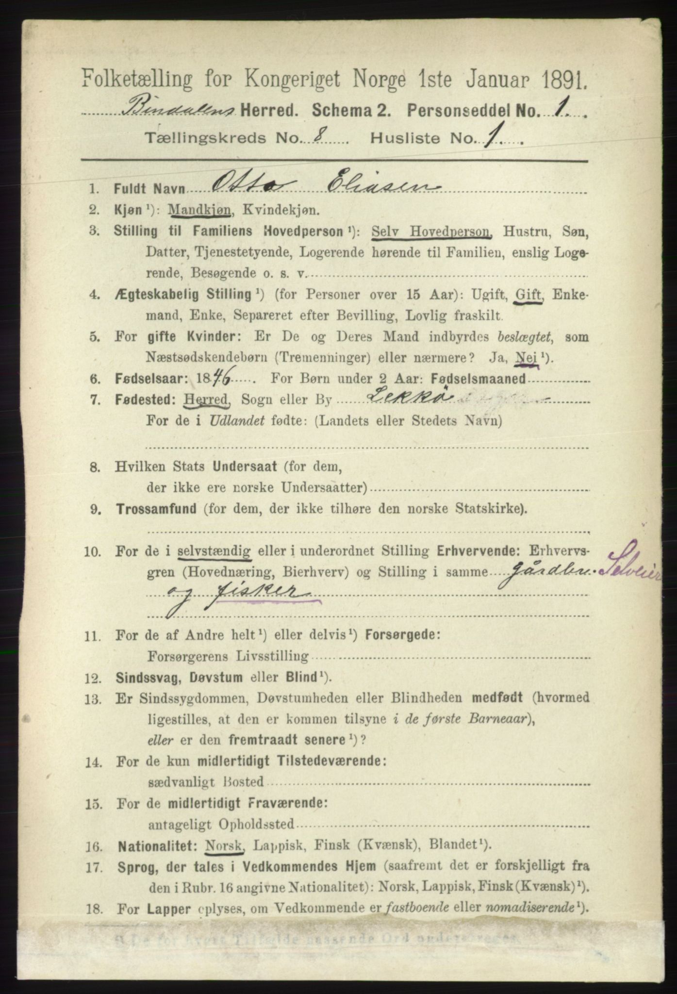 RA, 1891 census for 1811 Bindal, 1891, p. 2610