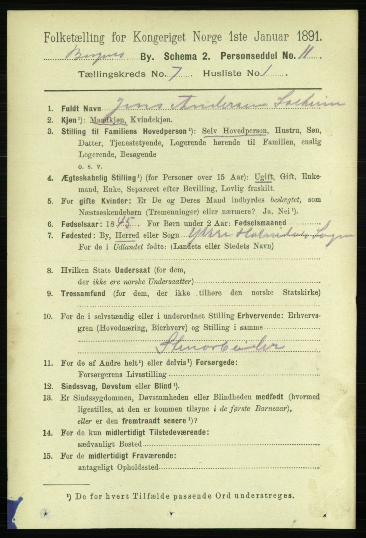 RA, 1891 Census for 1301 Bergen, 1891, p. 15725