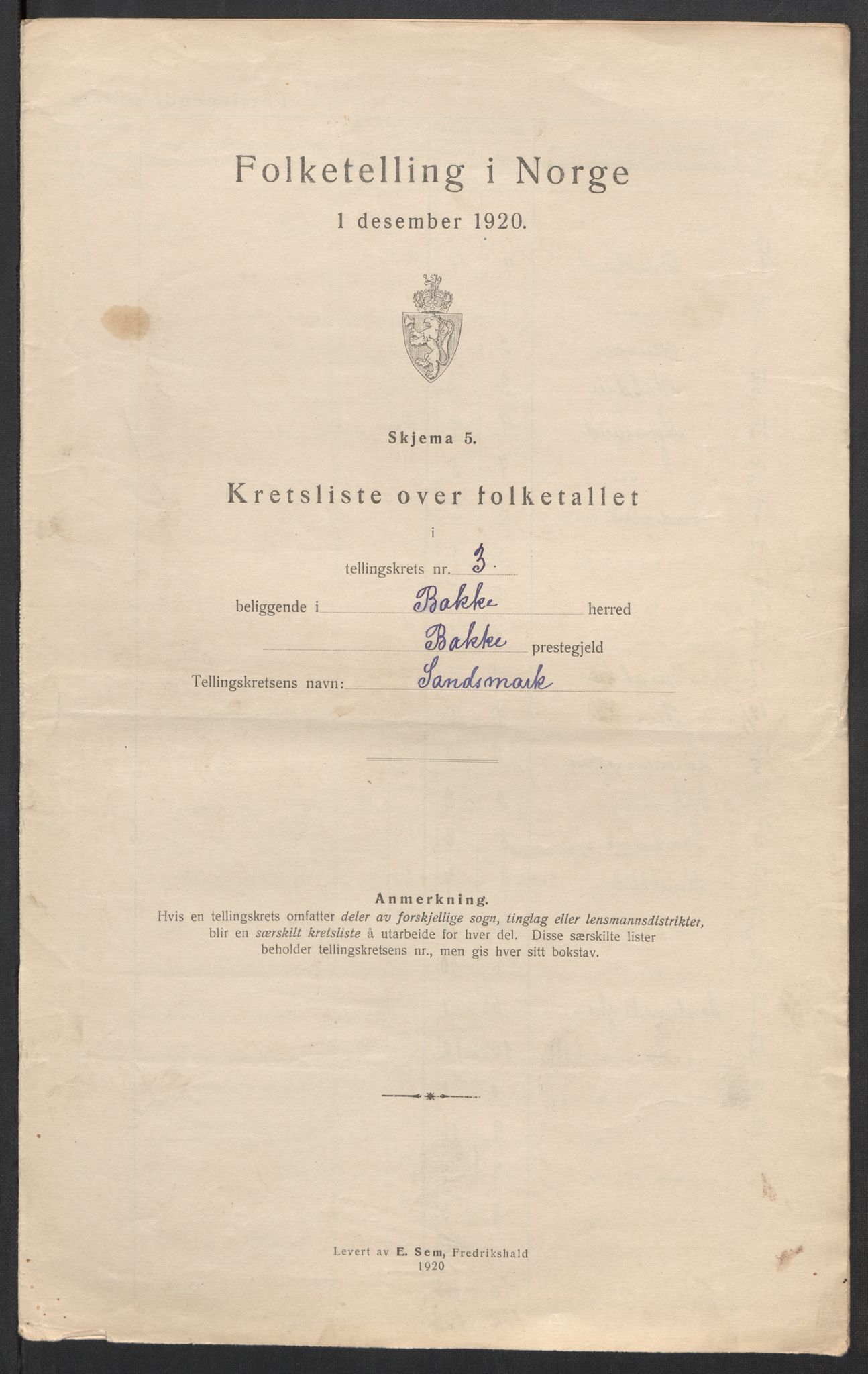 SAK, 1920 census for Bakke, 1920, p. 18