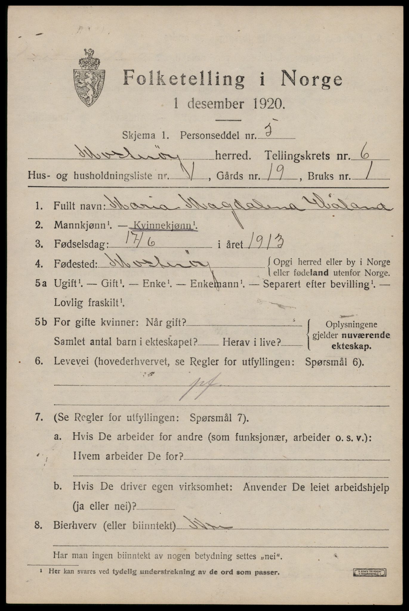 SAST, 1920 census for Mosterøy, 1920, p. 2700