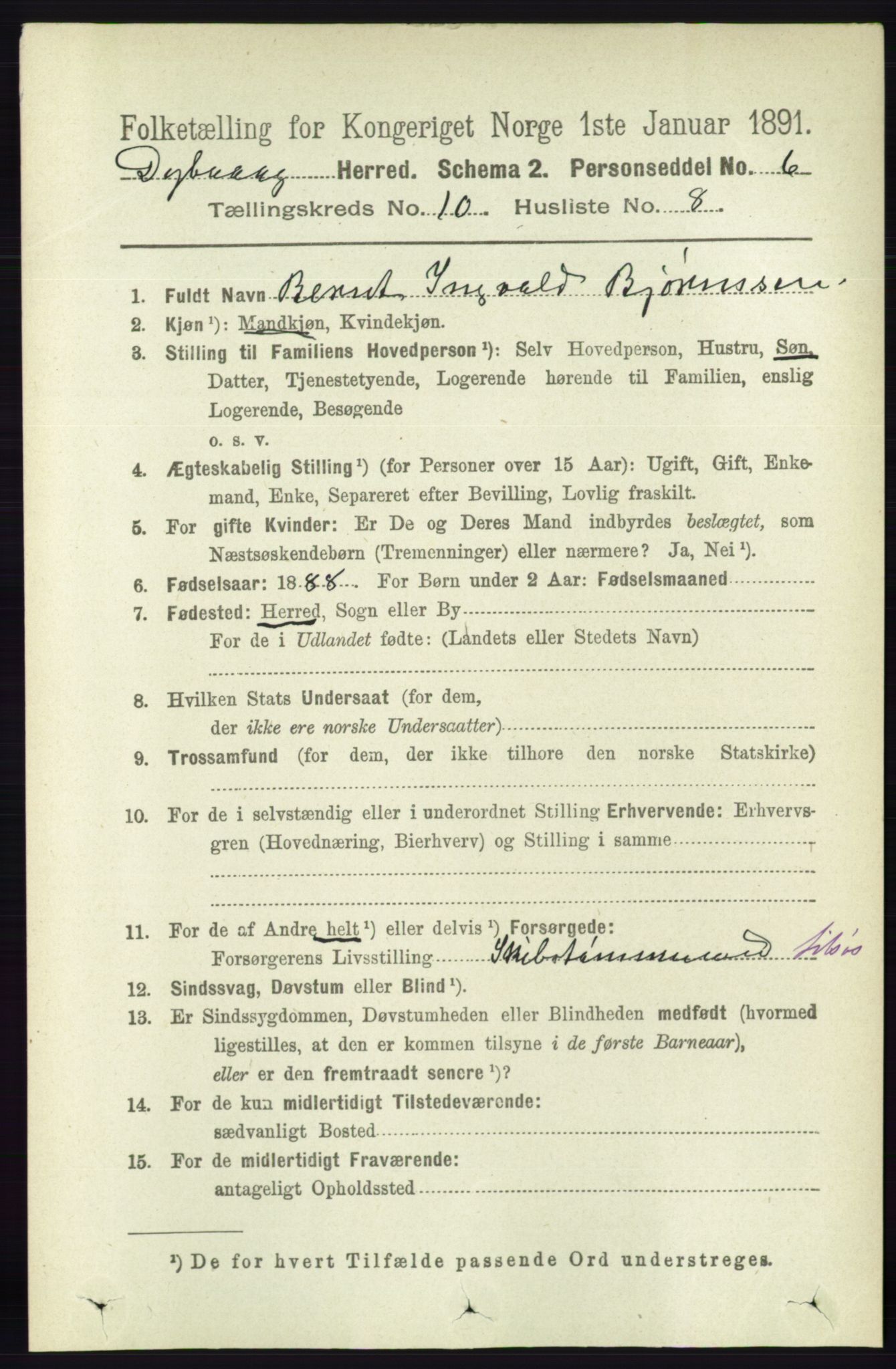 RA, 1891 census for 0915 Dypvåg, 1891, p. 3756