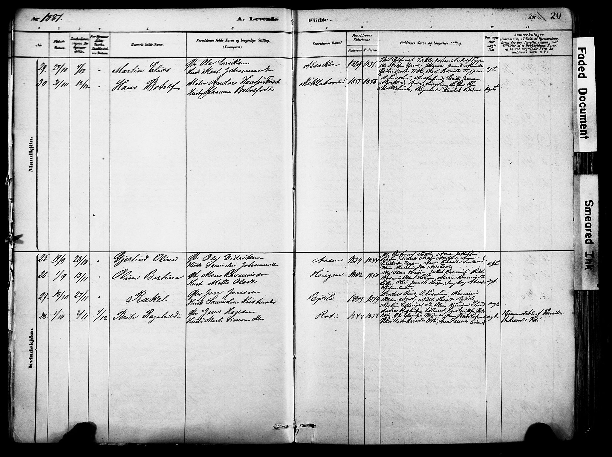 Eid sokneprestembete, AV/SAB-A-82301/H/Haa/Haab/L0001: Parish register (official) no. B 1, 1879-1906, p. 20