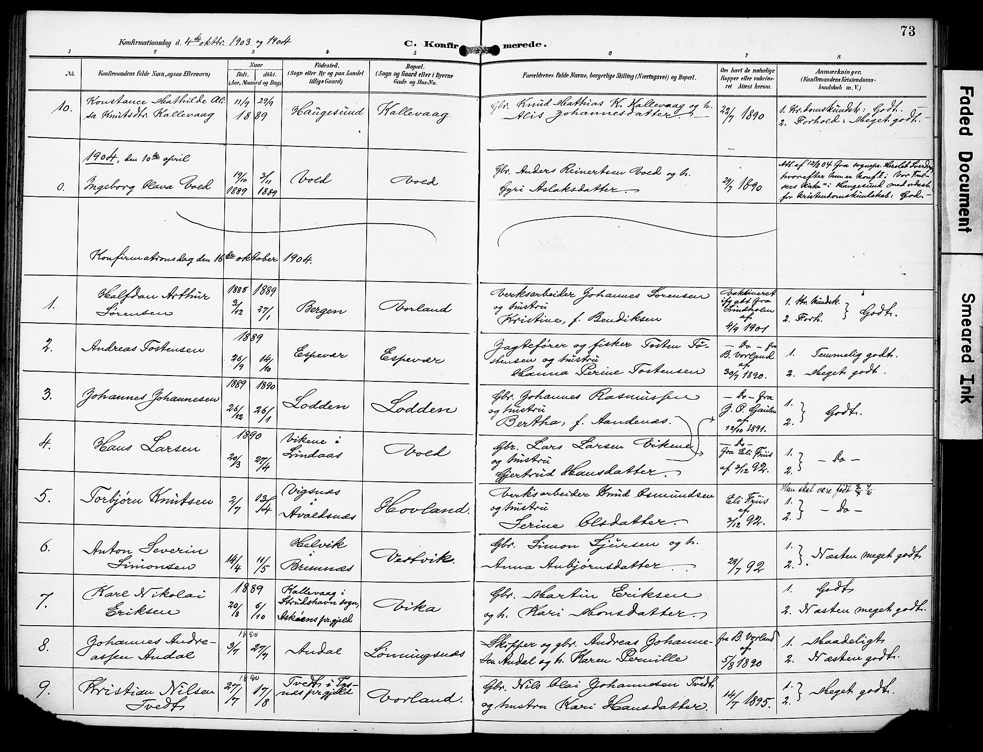 Finnås sokneprestembete, SAB/A-99925/H/Ha/Haa/Haad/L0002: Parish register (official) no. D 2, 1895-1906, p. 73