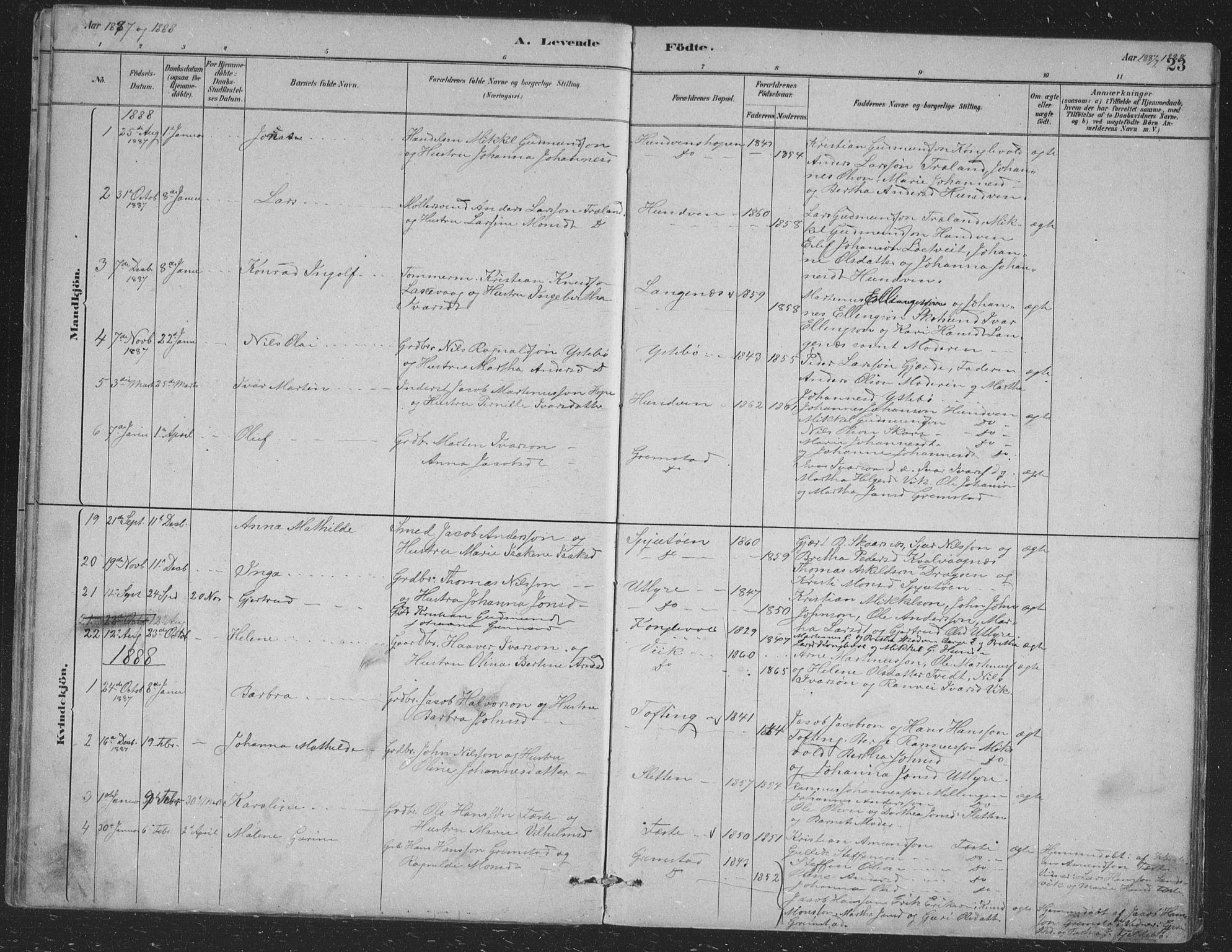 Alversund Sokneprestembete, SAB/A-73901/H/Ha/Hab: Parish register (copy) no. B 3, 1881-1896, p. 23