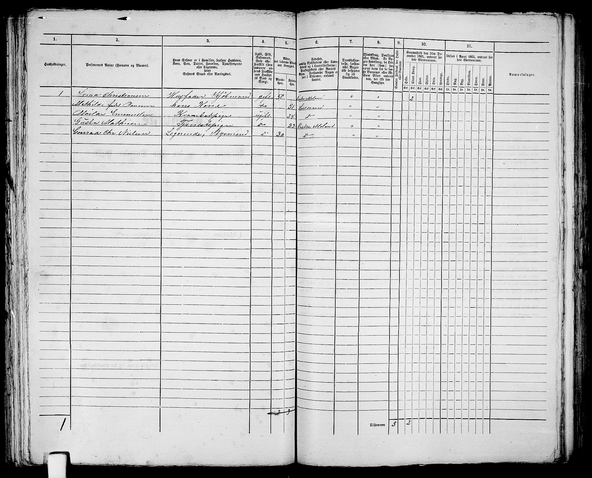 RA, 1865 census for Vestre Moland/Lillesand, 1865, p. 218