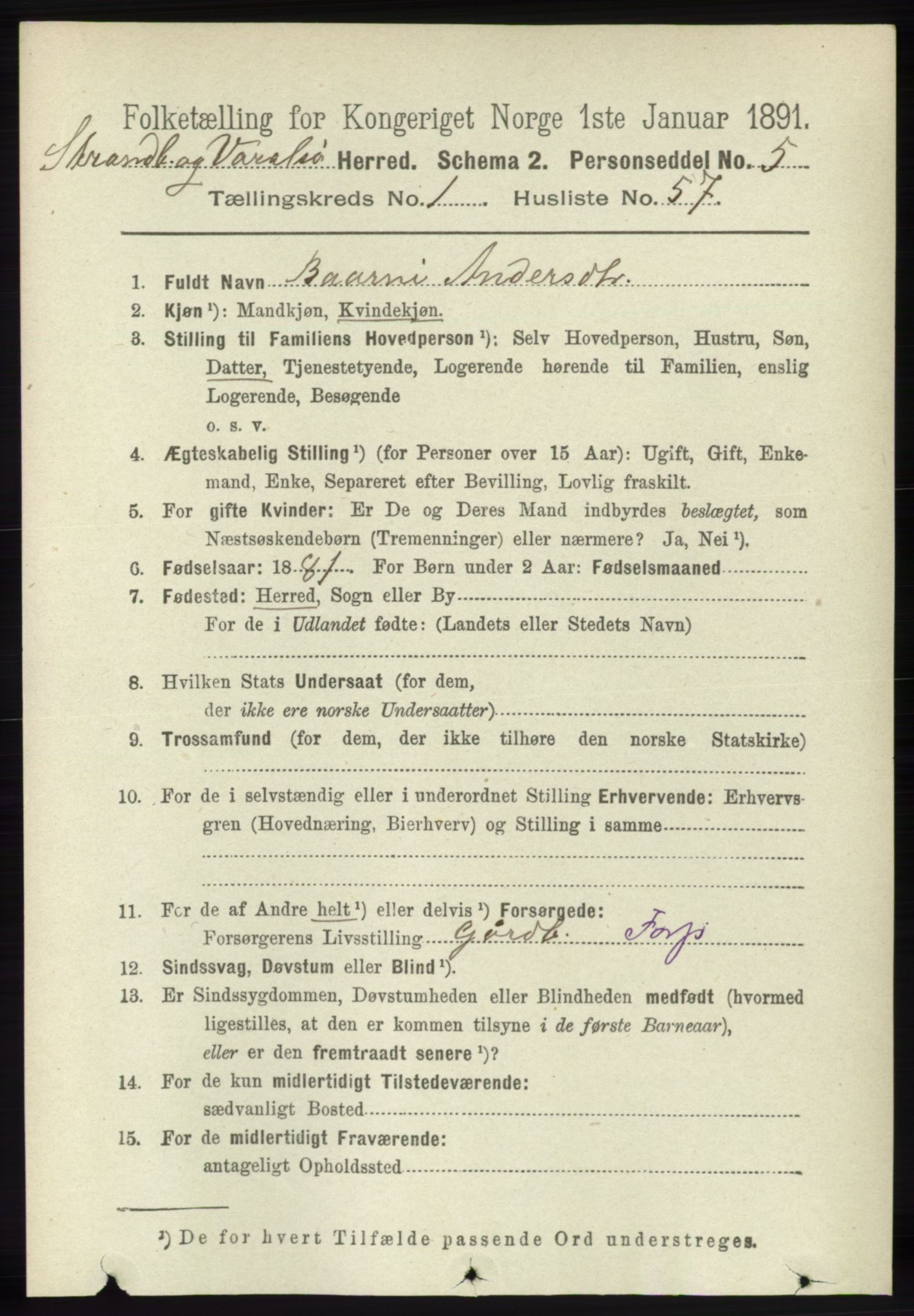 RA, 1891 census for 1226 Strandebarm og Varaldsøy, 1891, p. 461