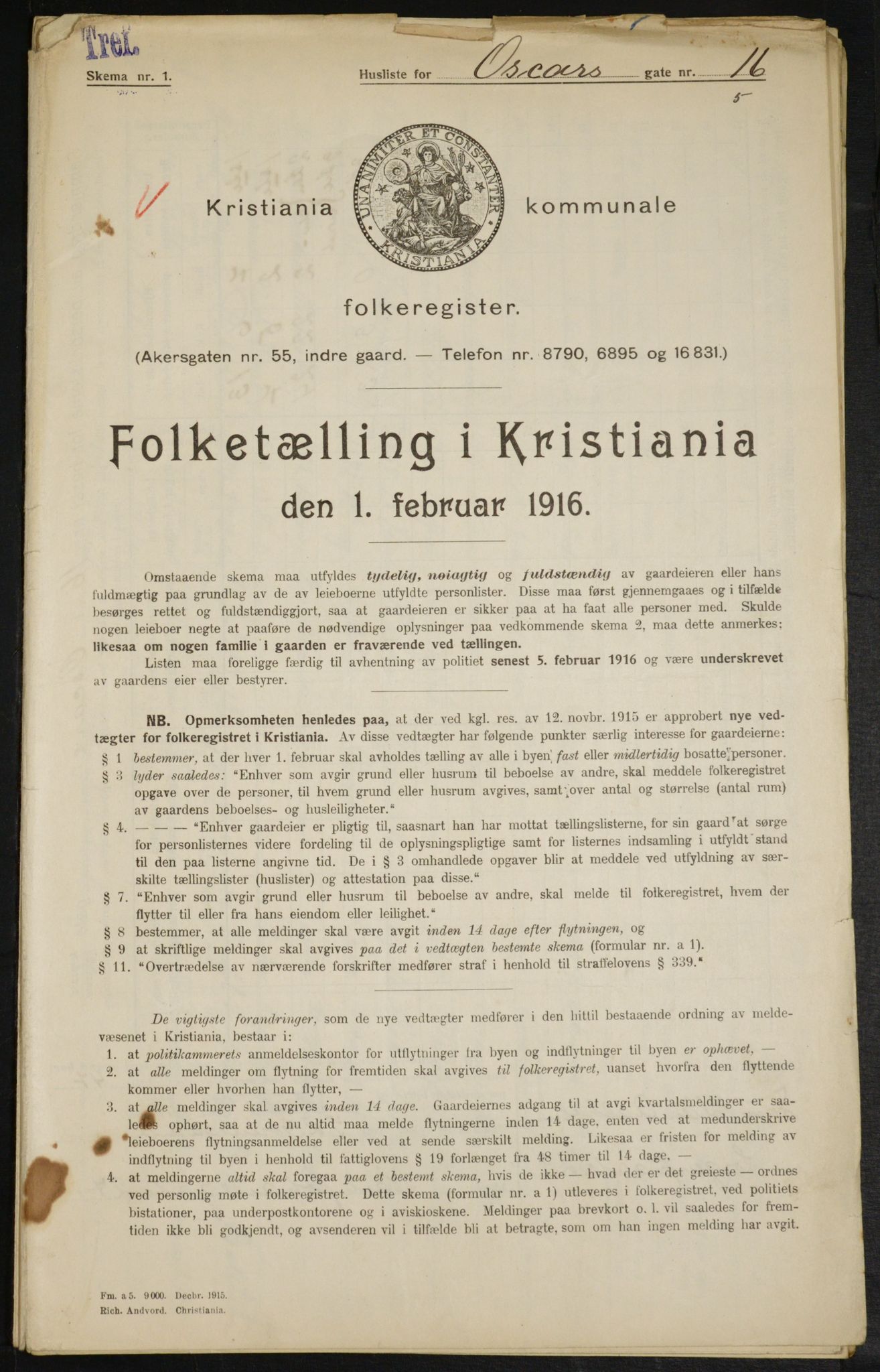 OBA, Municipal Census 1916 for Kristiania, 1916, p. 78099