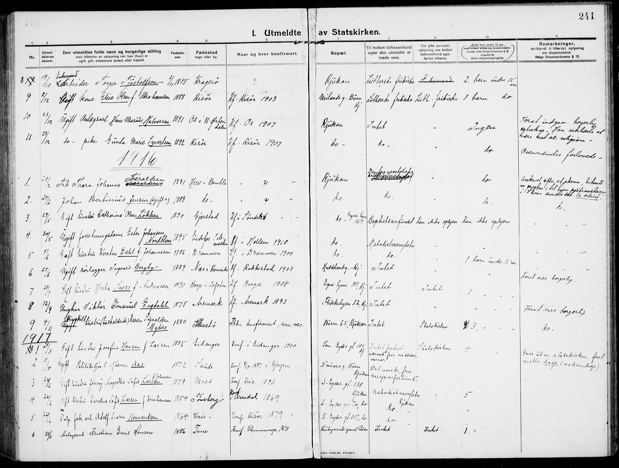 Rjukan kirkebøker, SAKO/A-294/F/Fa/L0002: Parish register (official) no. 2, 1912-1917, p. 241