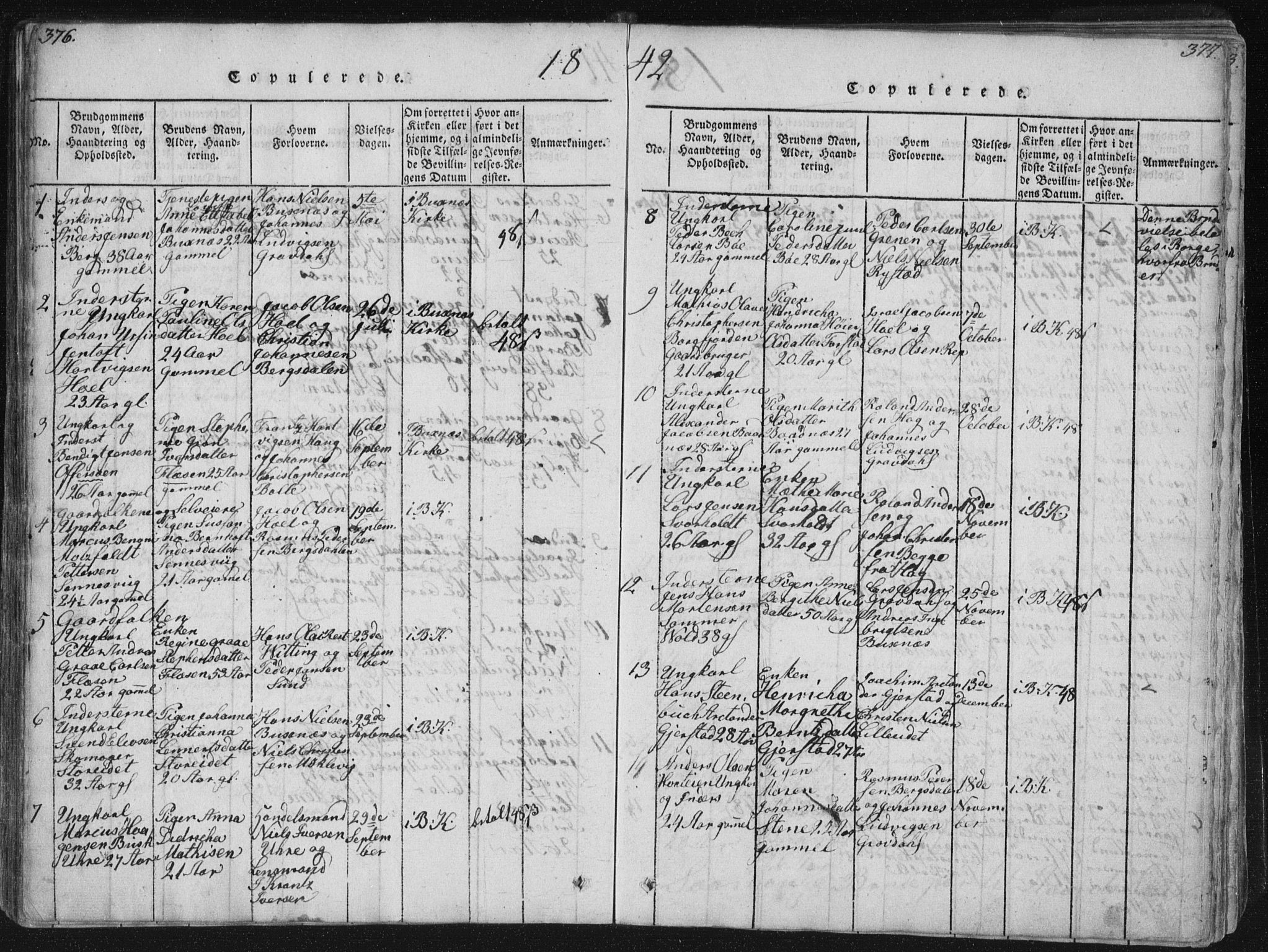 Ministerialprotokoller, klokkerbøker og fødselsregistre - Nordland, SAT/A-1459/881/L1164: Parish register (copy) no. 881C01, 1818-1853, p. 376-377