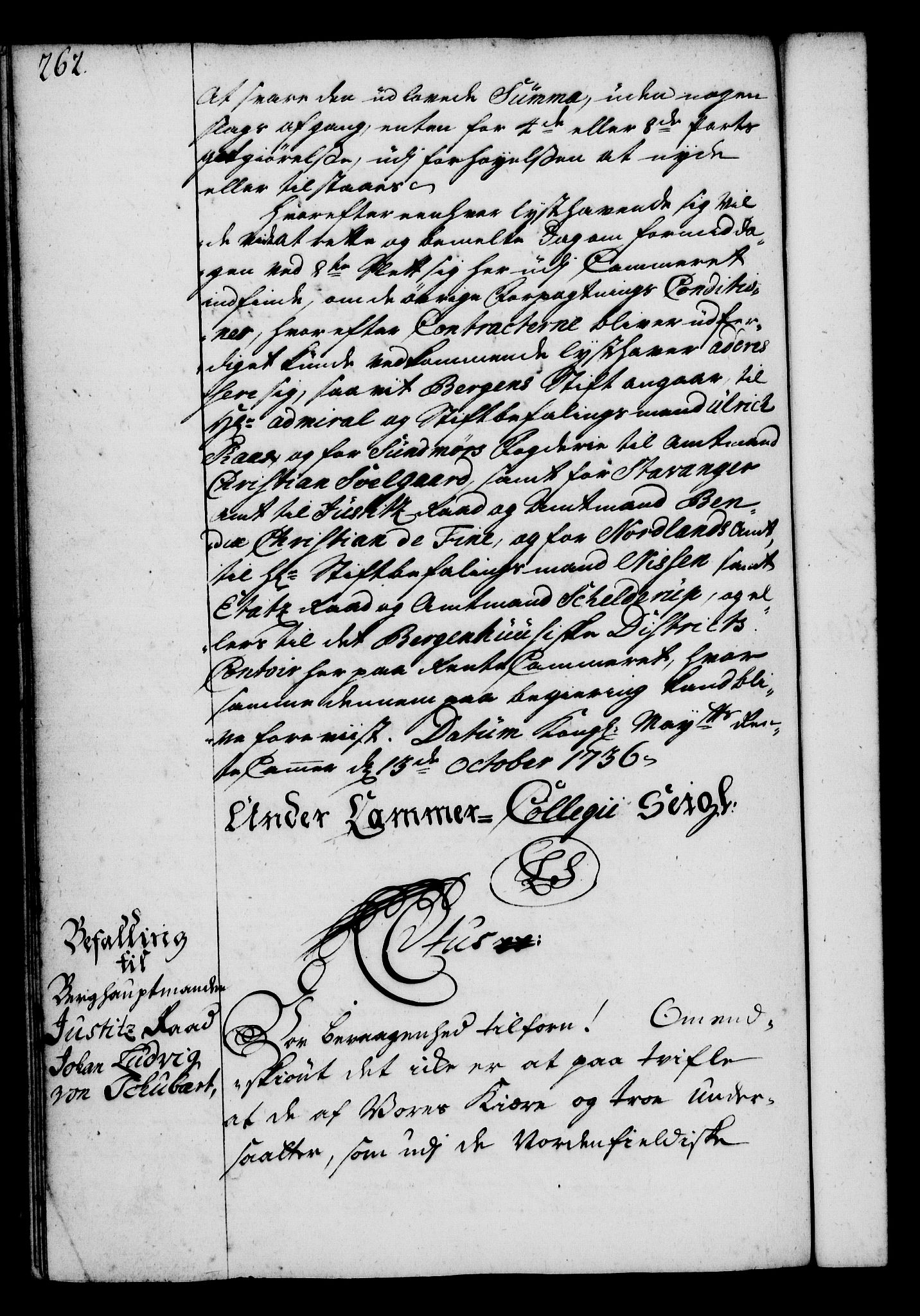 Rentekammeret, Kammerkanselliet, RA/EA-3111/G/Gg/Gga/L0004: Norsk ekspedisjonsprotokoll med register (merket RK 53.4), 1734-1741, p. 262