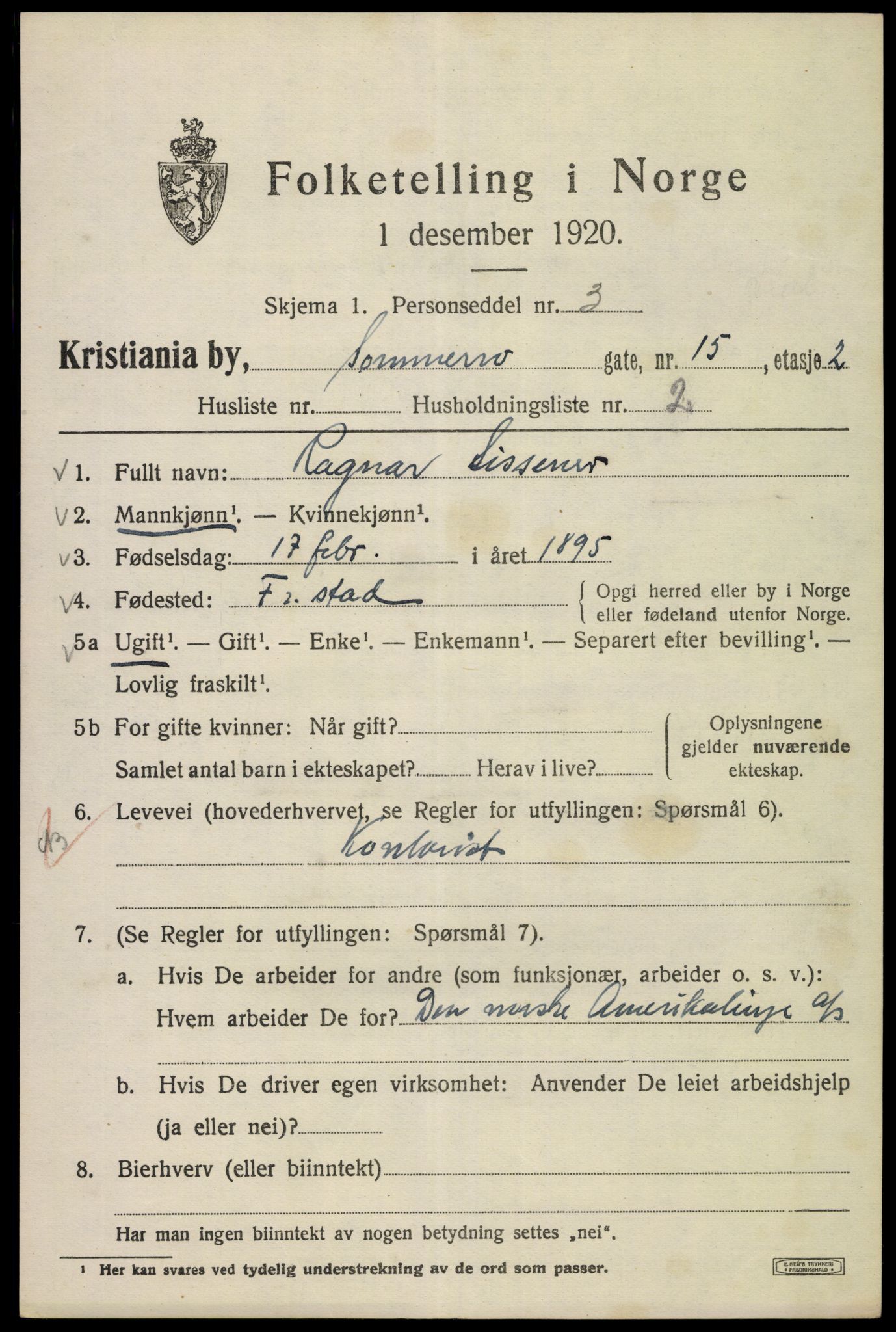 SAO, 1920 census for Kristiania, 1920, p. 528055