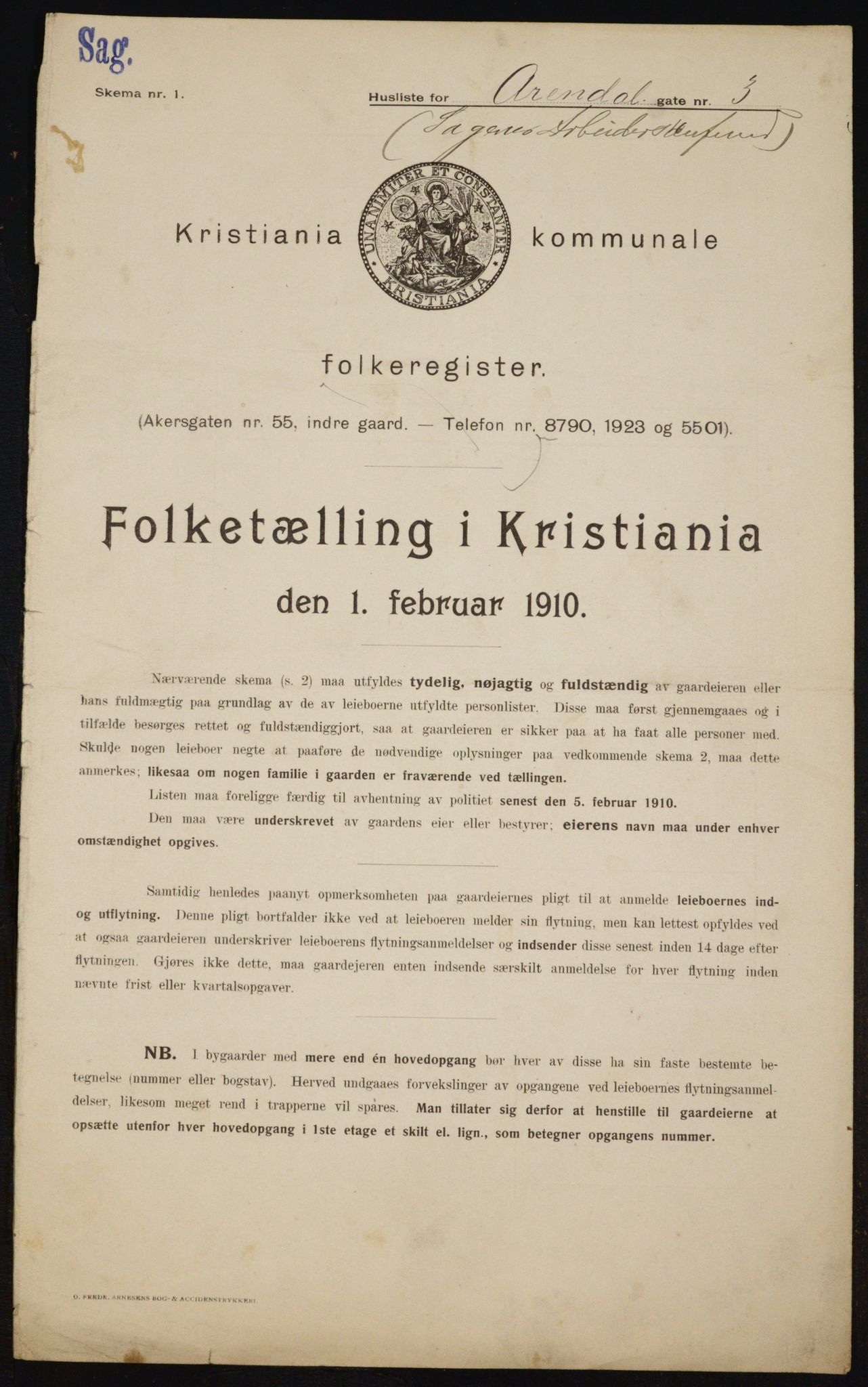 OBA, Municipal Census 1910 for Kristiania, 1910, p. 1840