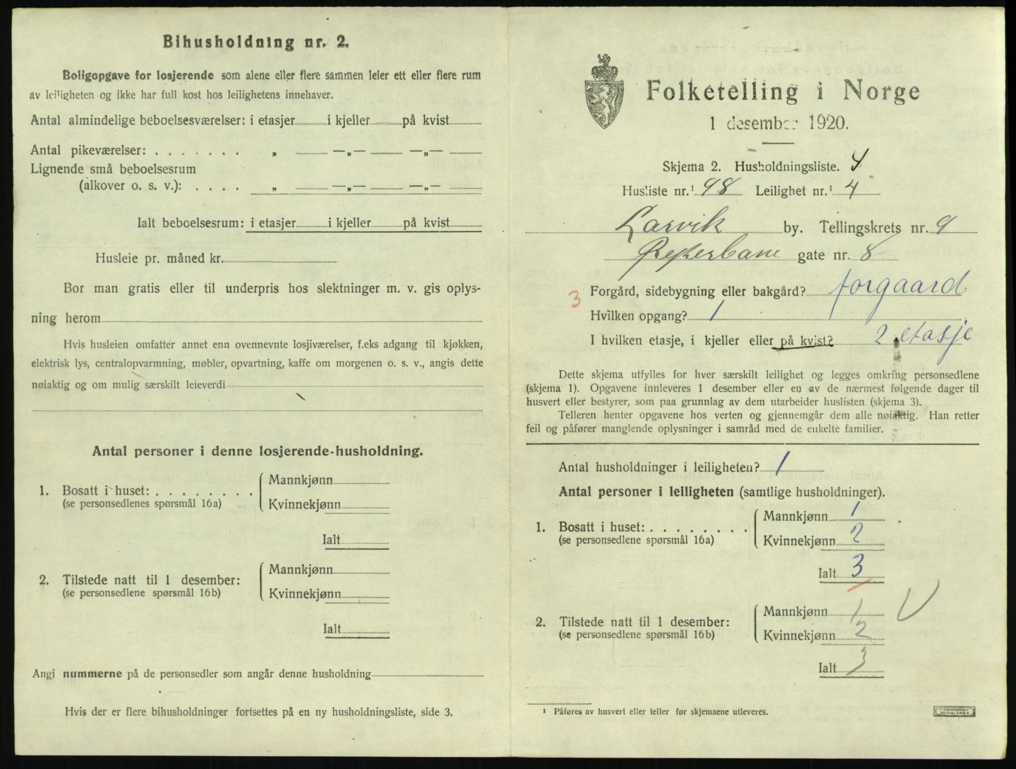 SAKO, 1920 census for Larvik, 1920, p. 7390