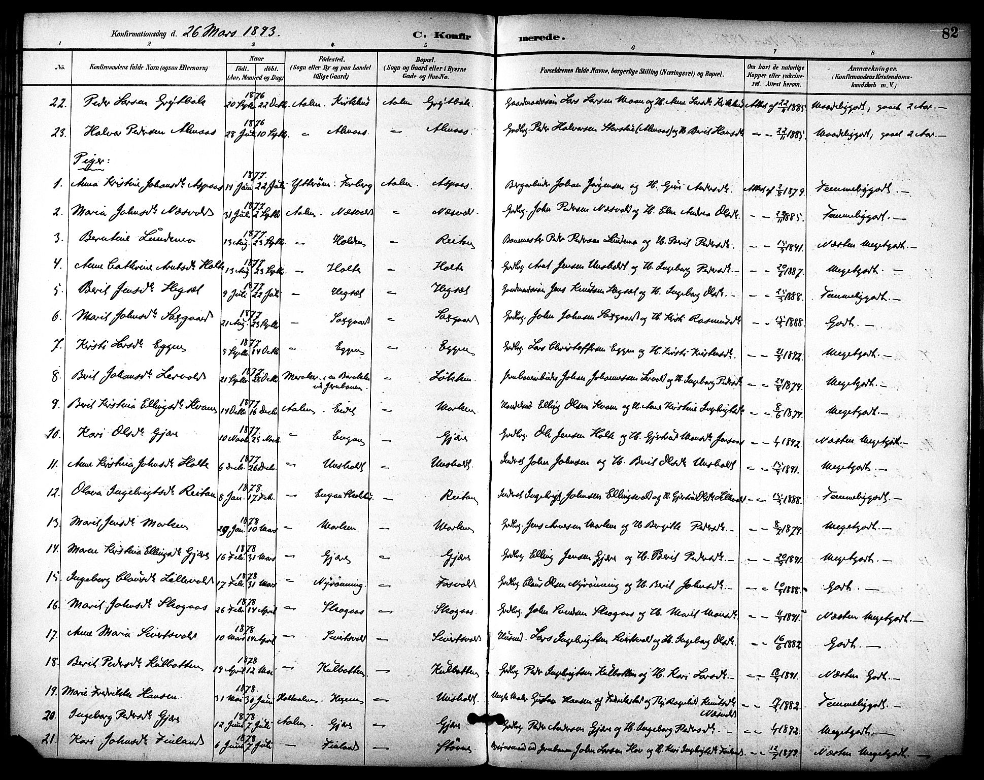 Ministerialprotokoller, klokkerbøker og fødselsregistre - Sør-Trøndelag, SAT/A-1456/686/L0984: Parish register (official) no. 686A02, 1891-1906, p. 82