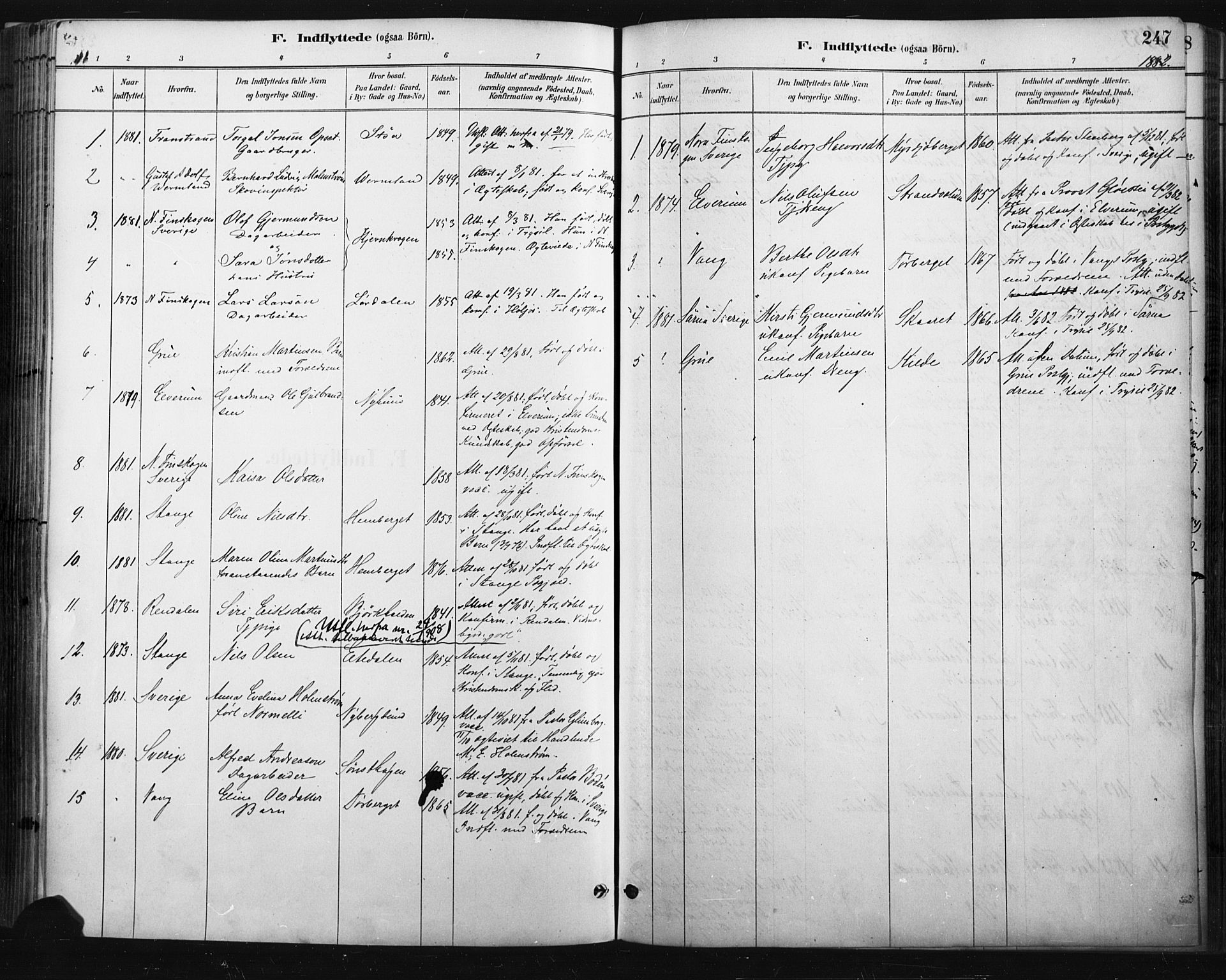 Trysil prestekontor, SAH/PREST-046/H/Ha/Haa/L0009: Parish register (official) no. 9, 1881-1897, p. 247