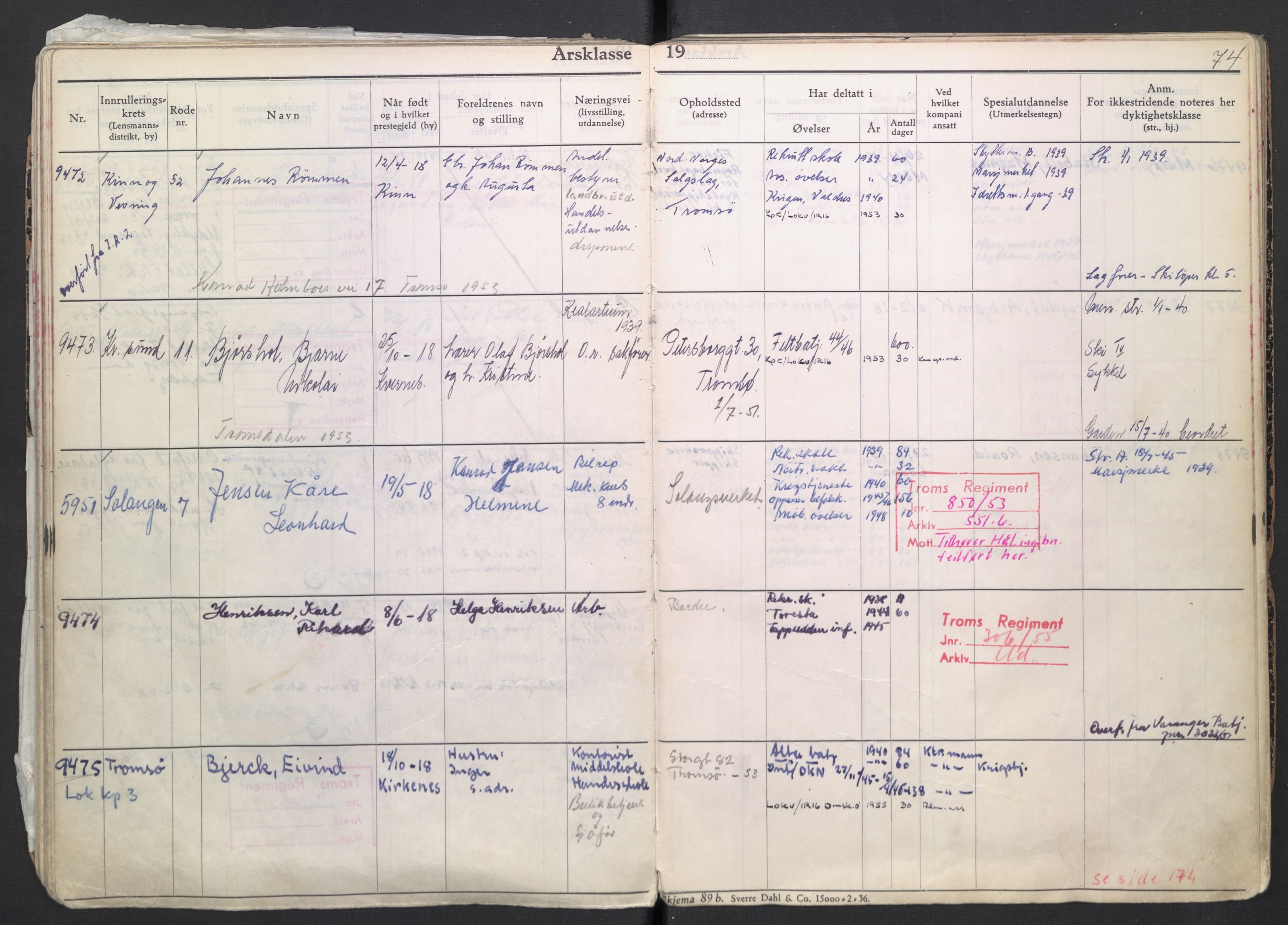 Forsvaret, Troms infanteriregiment nr. 16, AV/RA-RAFA-3146/P/Pa/L0007/0004: Ruller / Rulle for regimentets menige mannskaper, årsklasse 1939, 1939, p. 74