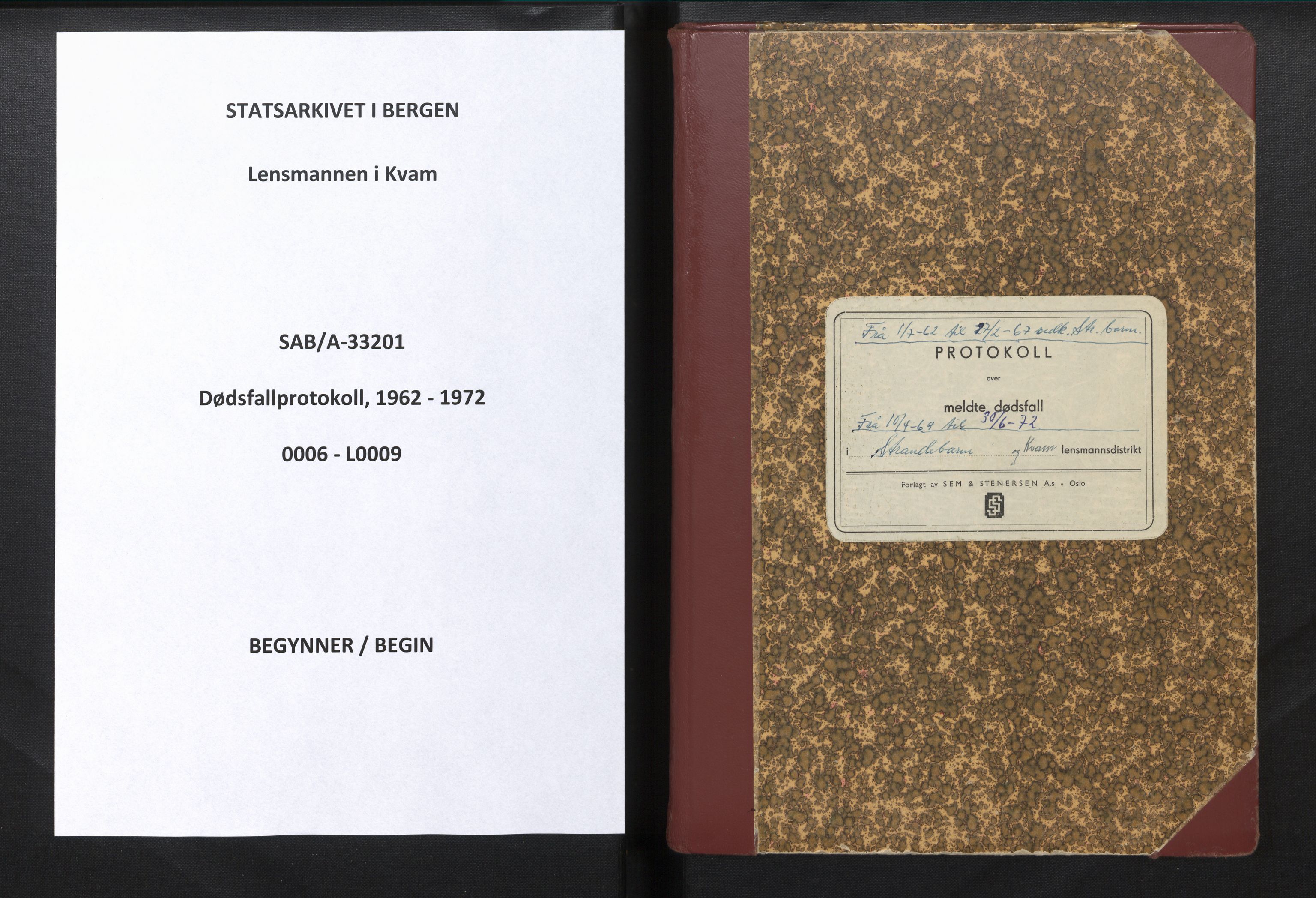 Lensmannen i Kvam, SAB/A-33201/0006/L0009: Dødsfallprotokoll, 1962-1972