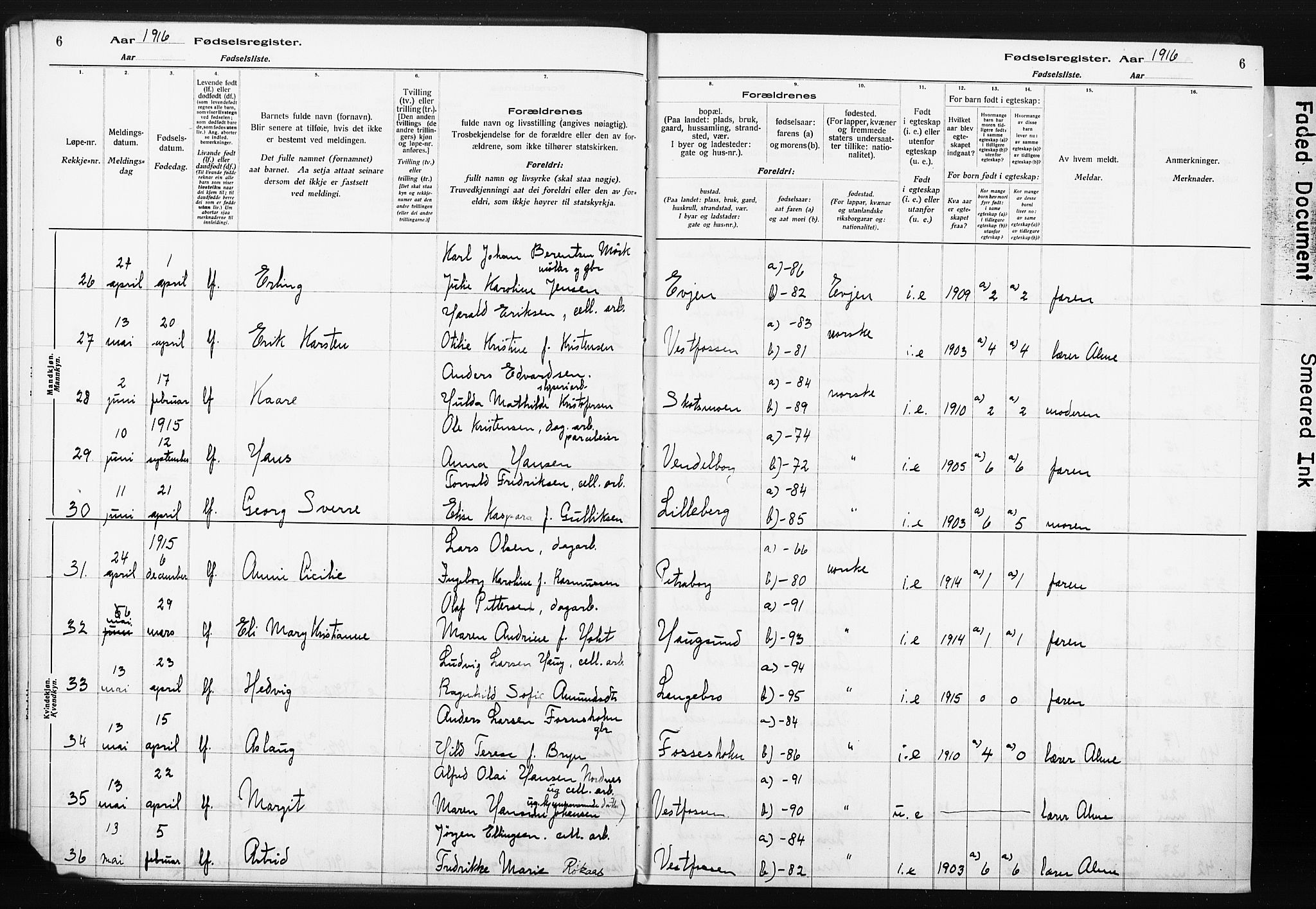 Eiker kirkebøker, AV/SAKO-A-4/J/Ja/L0001: Birth register no. I 1, 1916-1927, p. 6