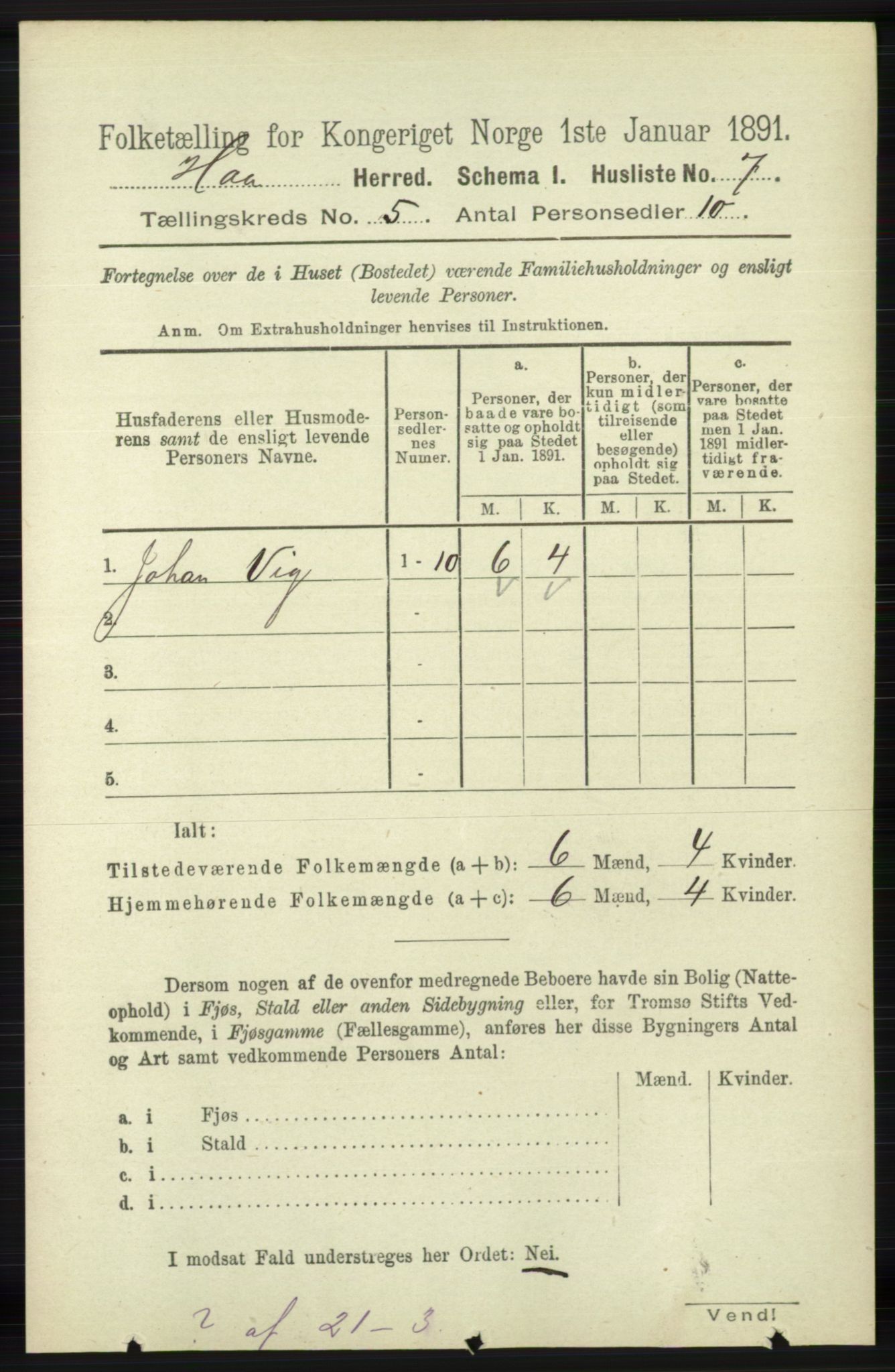 RA, 1891 census for 1119 Hå, 1891, p. 1293