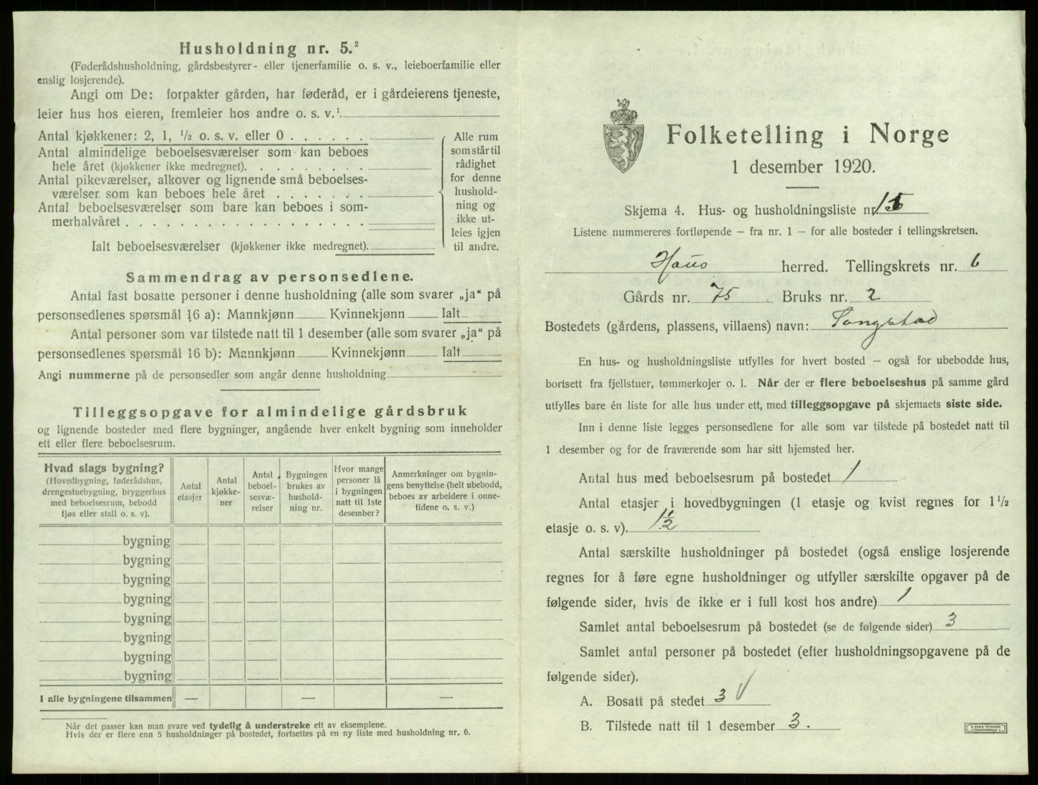 SAB, 1920 census for Haus, 1920, p. 412