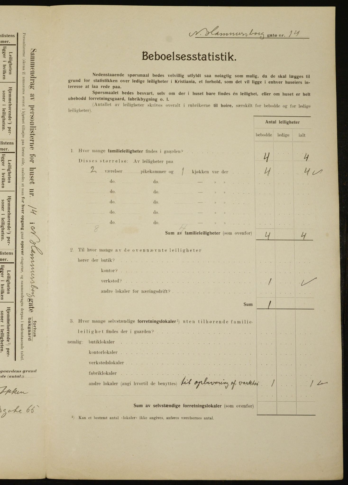 OBA, Municipal Census 1910 for Kristiania, 1910, p. 67090