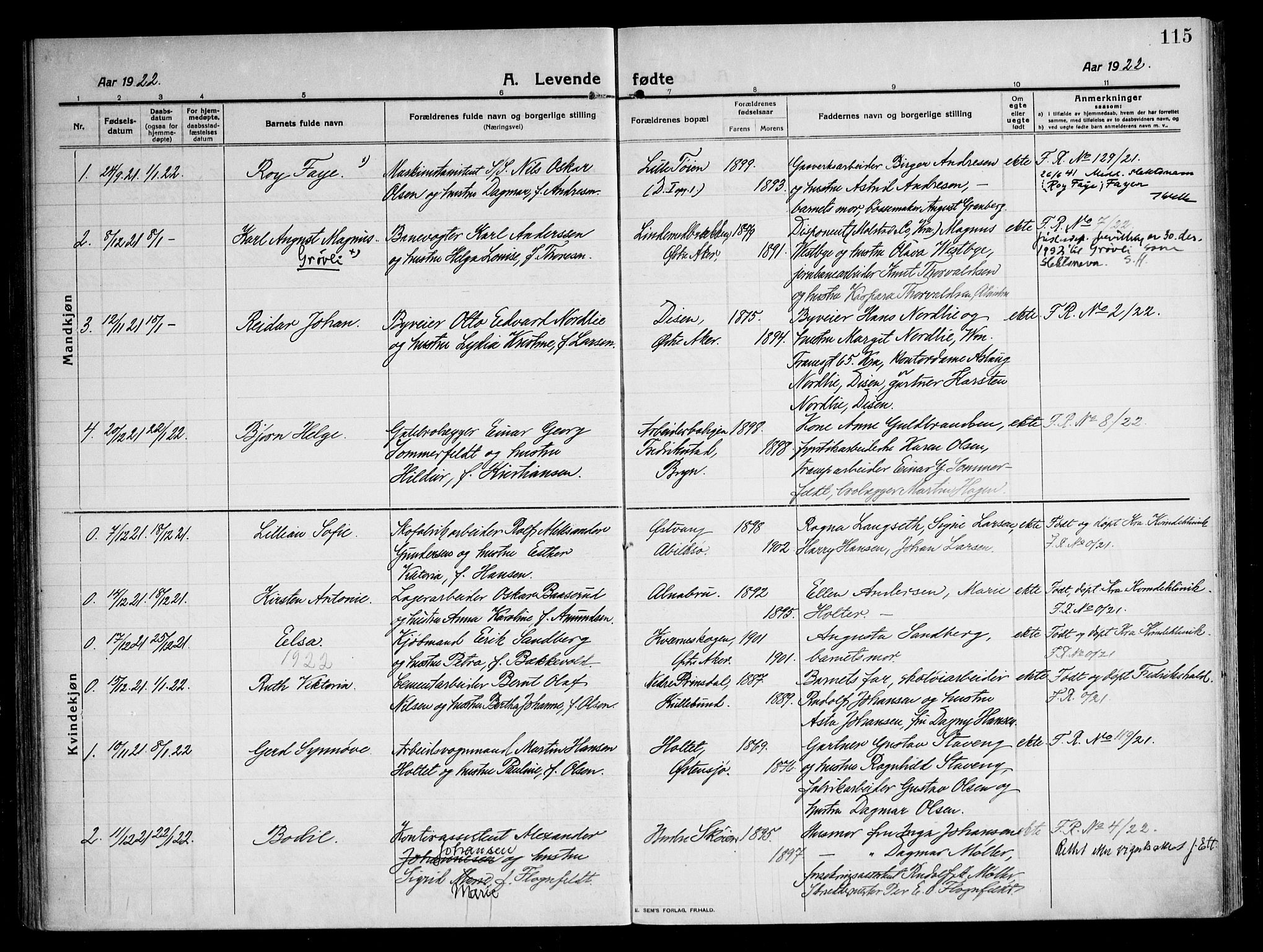 Østre Aker prestekontor Kirkebøker, SAO/A-10840/F/Fa/L0012: Parish register (official) no. I 12, 1913-1924, p. 115