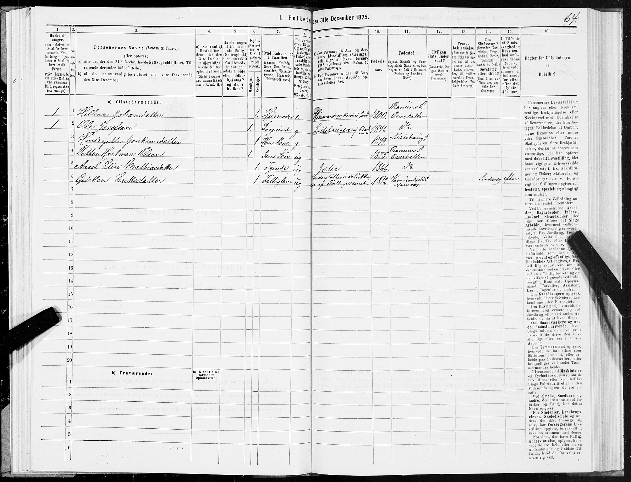 SAT, 1875 census for 1744P Overhalla, 1875, p. 1064