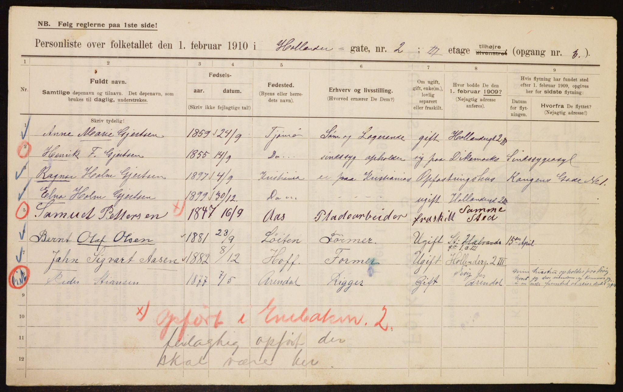 OBA, Municipal Census 1910 for Kristiania, 1910, p. 39866