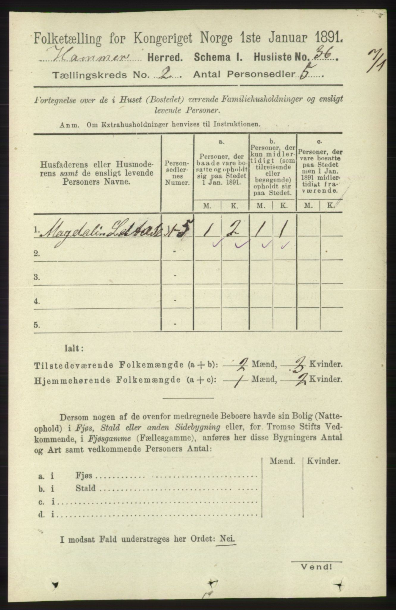 RA, 1891 census for 1254 Hamre, 1891, p. 222