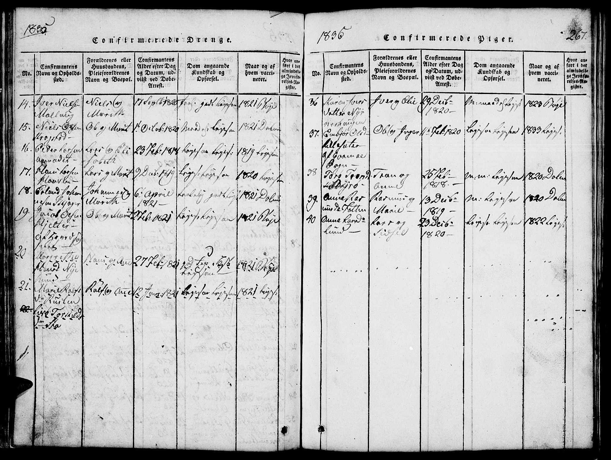 Lom prestekontor, SAH/PREST-070/L/L0001: Parish register (copy) no. 1, 1815-1836, p. 267