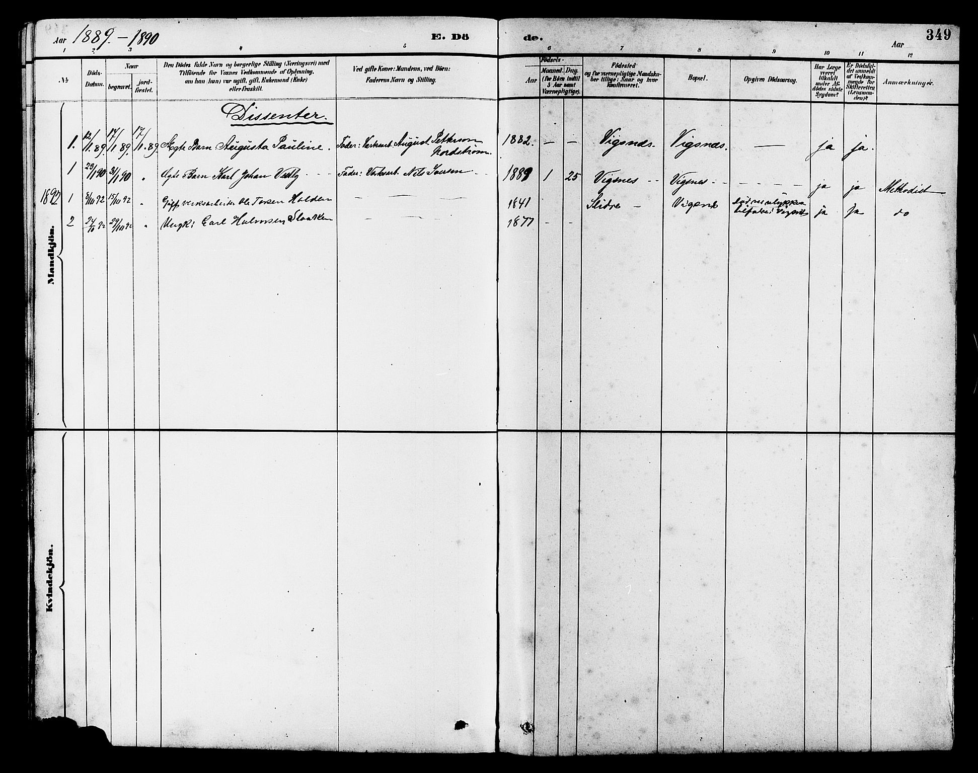 Avaldsnes sokneprestkontor, SAST/A -101851/H/Ha/Hab/L0007: Parish register (copy) no. B 7, 1885-1909, p. 349