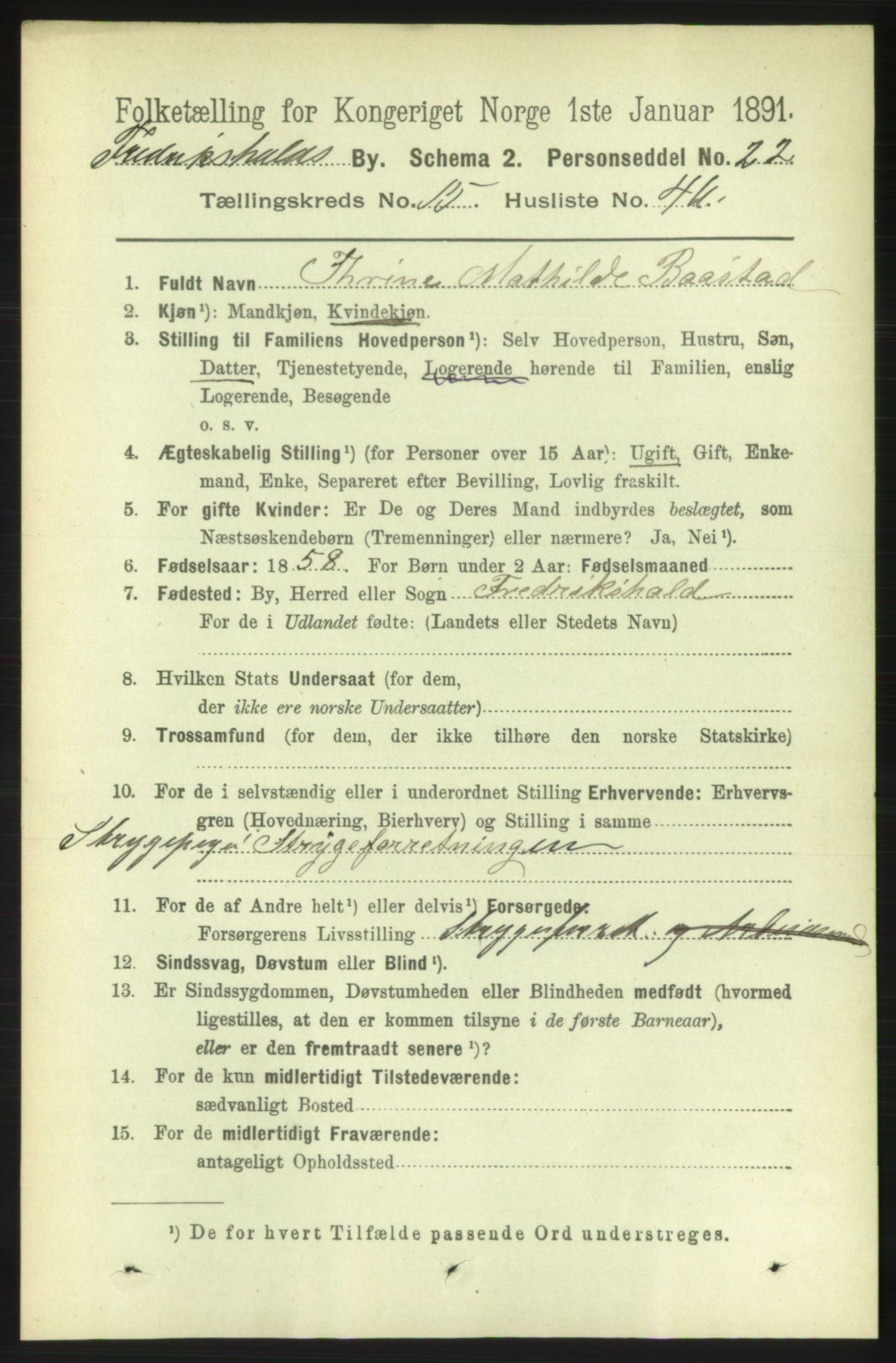 RA, 1891 census for 0101 Fredrikshald, 1891, p. 10012